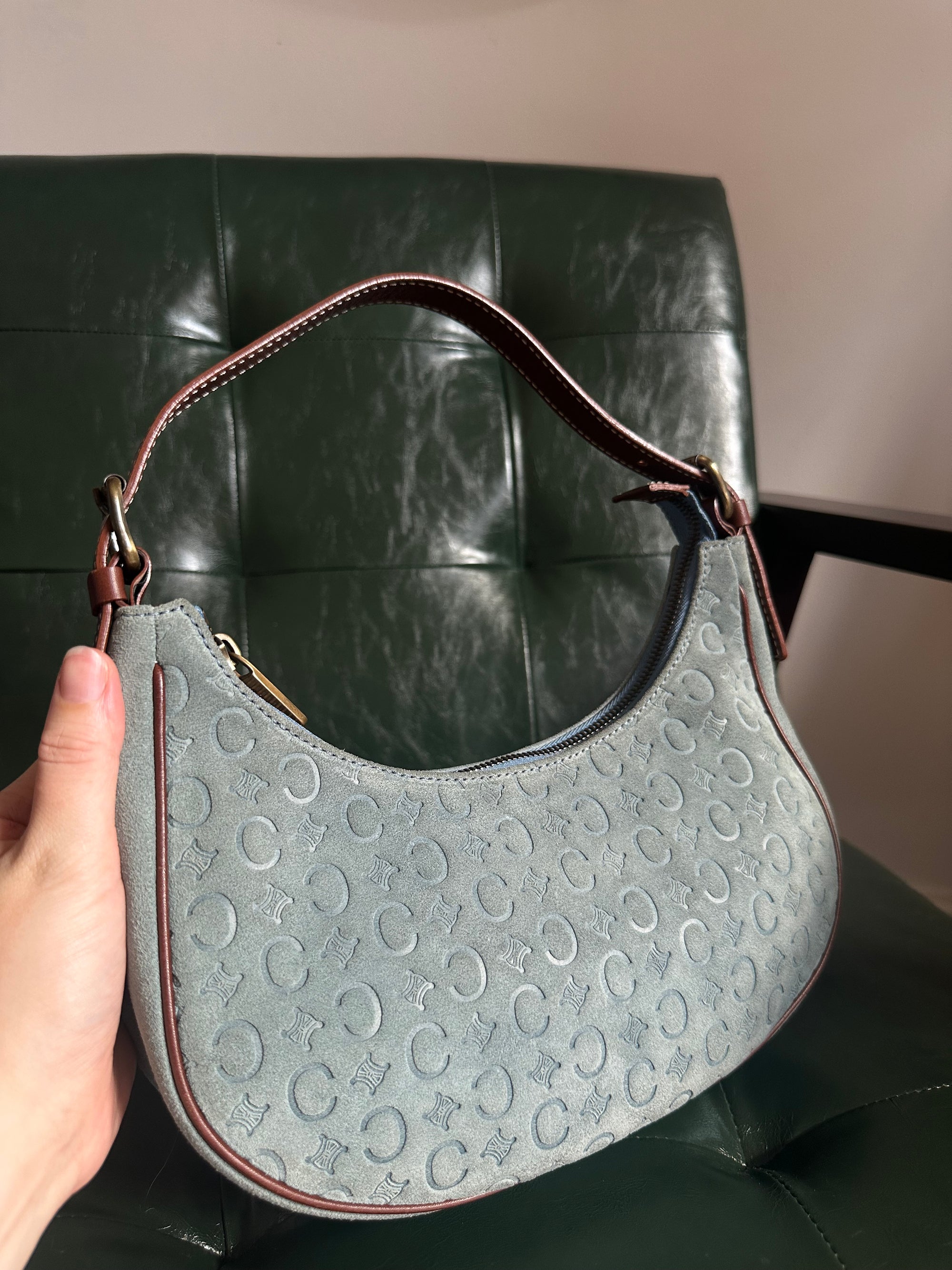 Vintage Celine Ava Shoulder Bag - Blue Suede Monogram