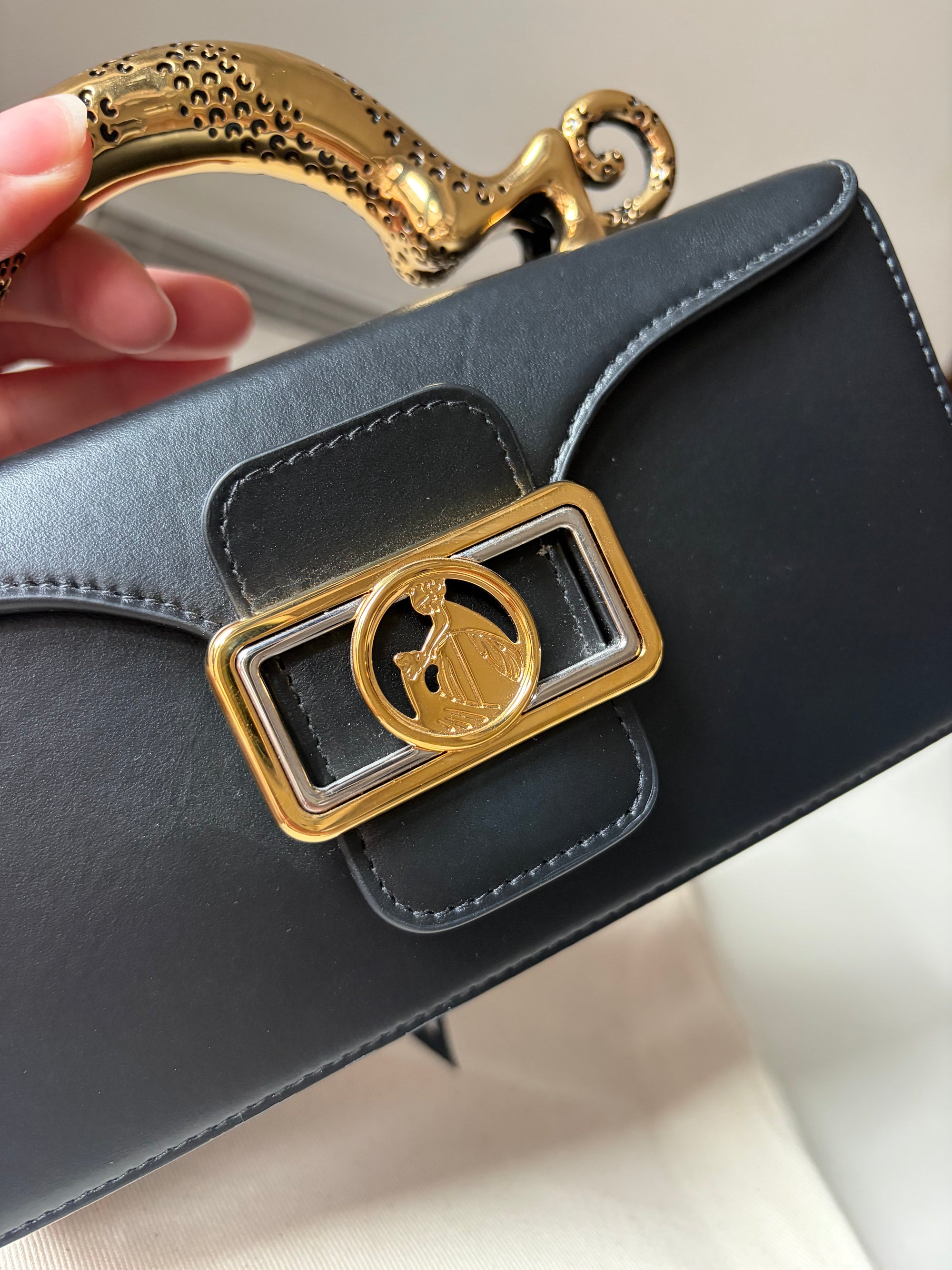 Lanvin nano pencil tote cat bag black and gold