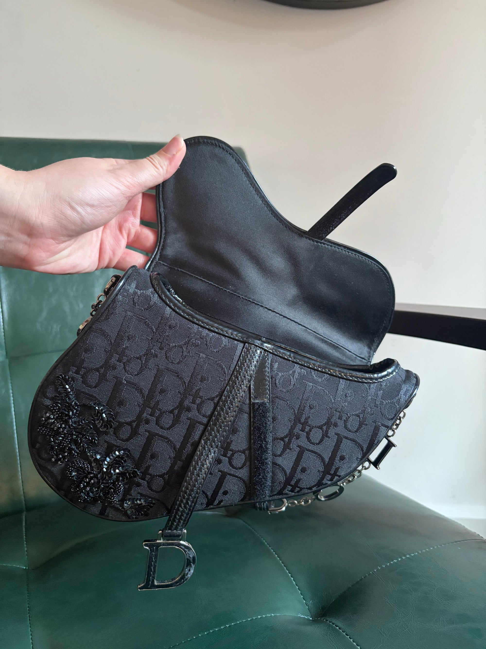 Limited Edition Dior mini saddle bag black embellished monogram canvas