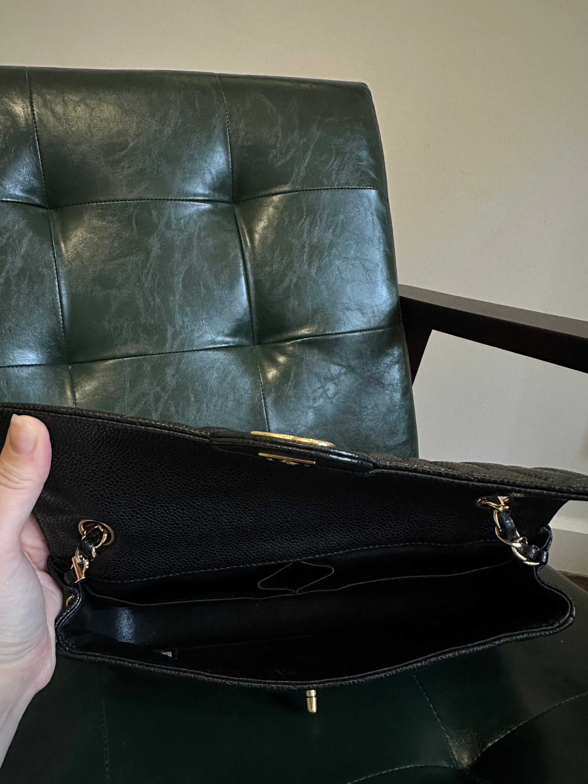 Chanel black caviar leather East West shoulder bag