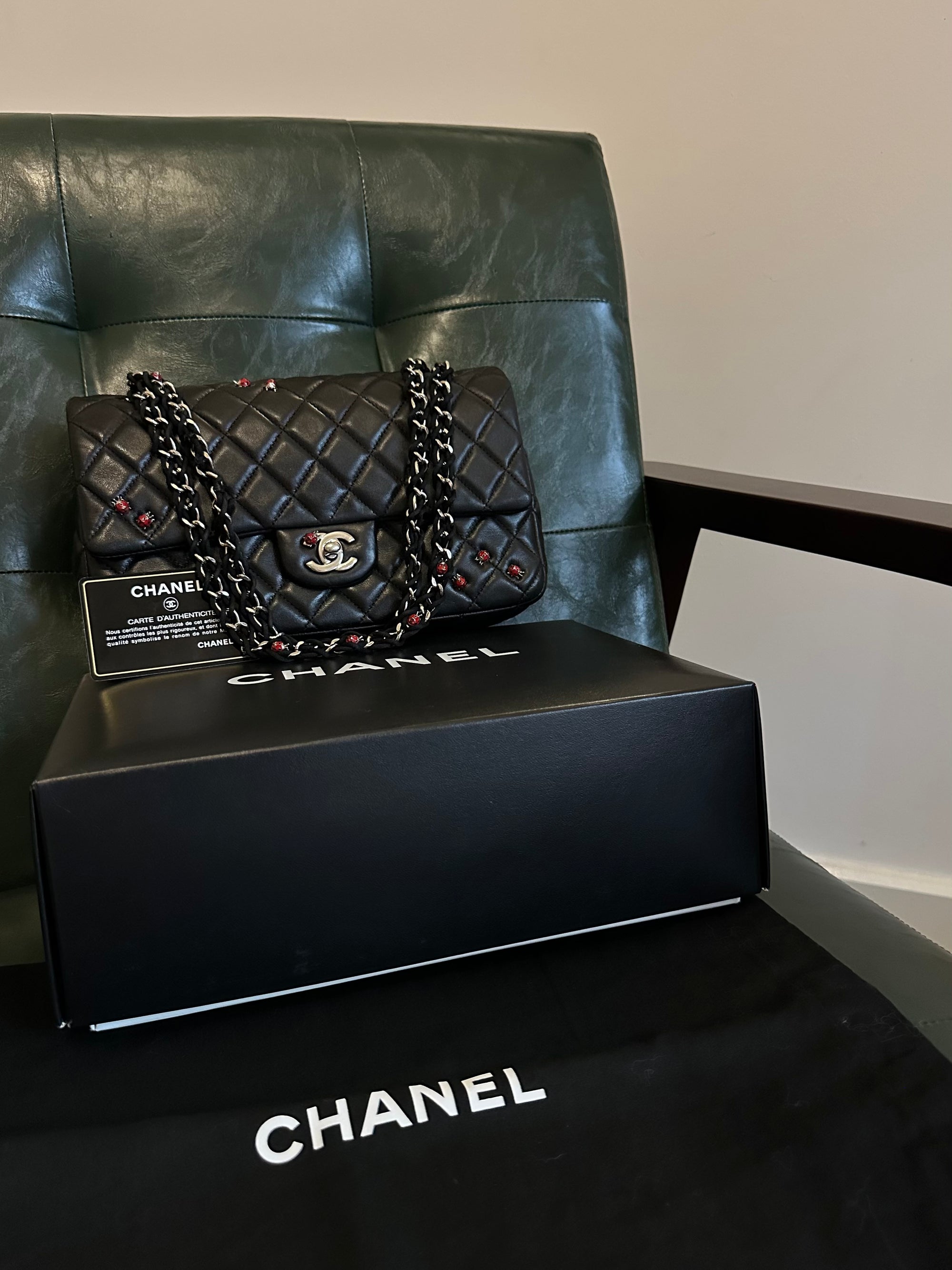 Rare! Chanel medium black ladybug single flap bag