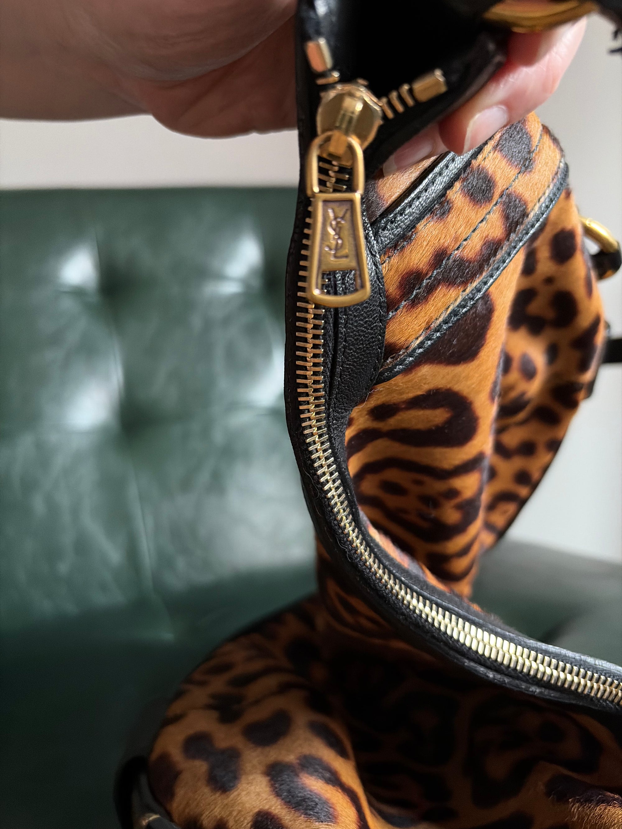 Vintage Yves Saint Laurent Large Leopard Print Pony Hair Hobo Mombasa Bag