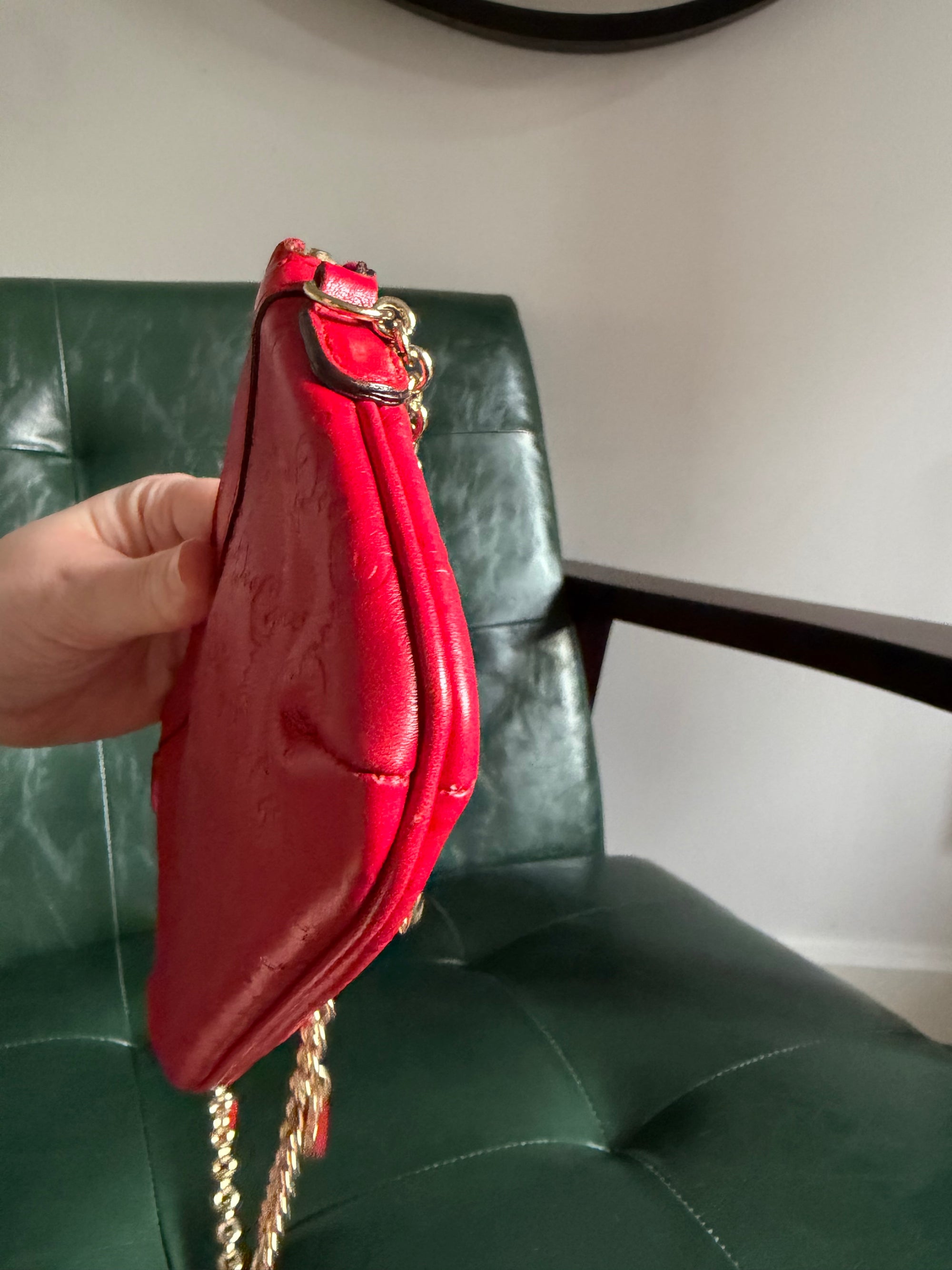 Gucci red vintage Guccisima heart chain pochette bag