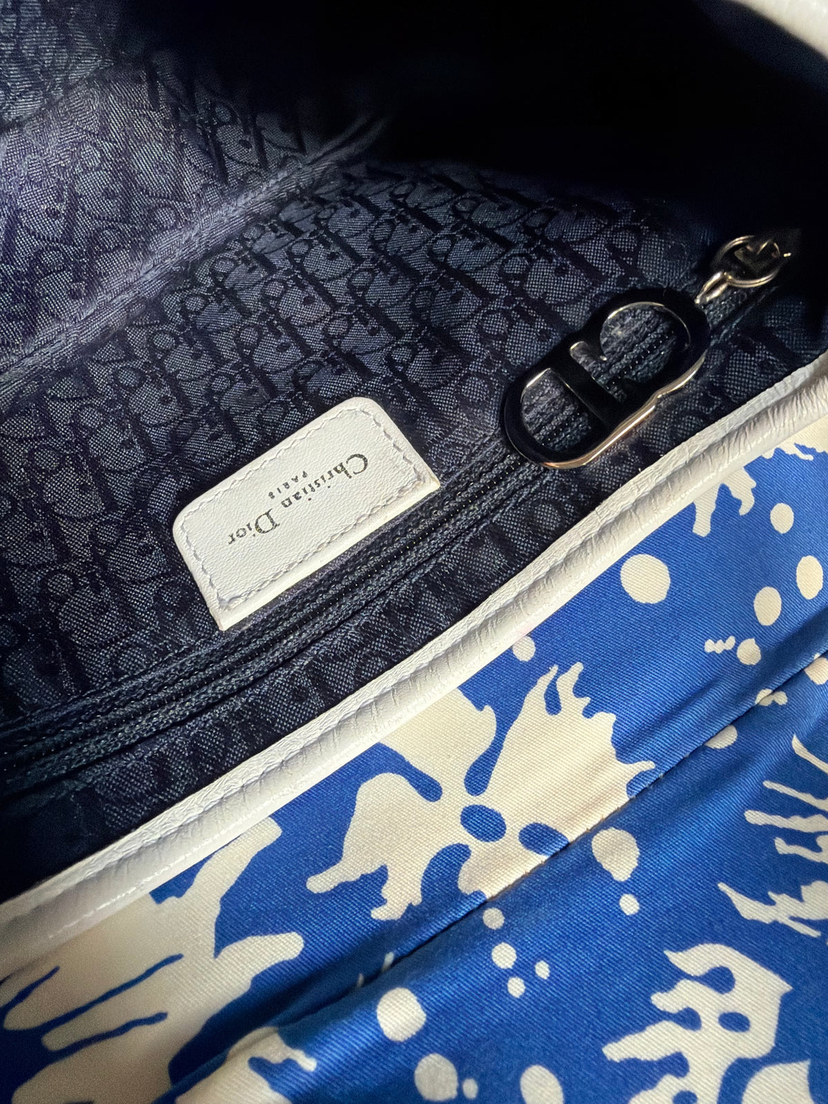 Dior blue and white "Surf Chick" saddle bag