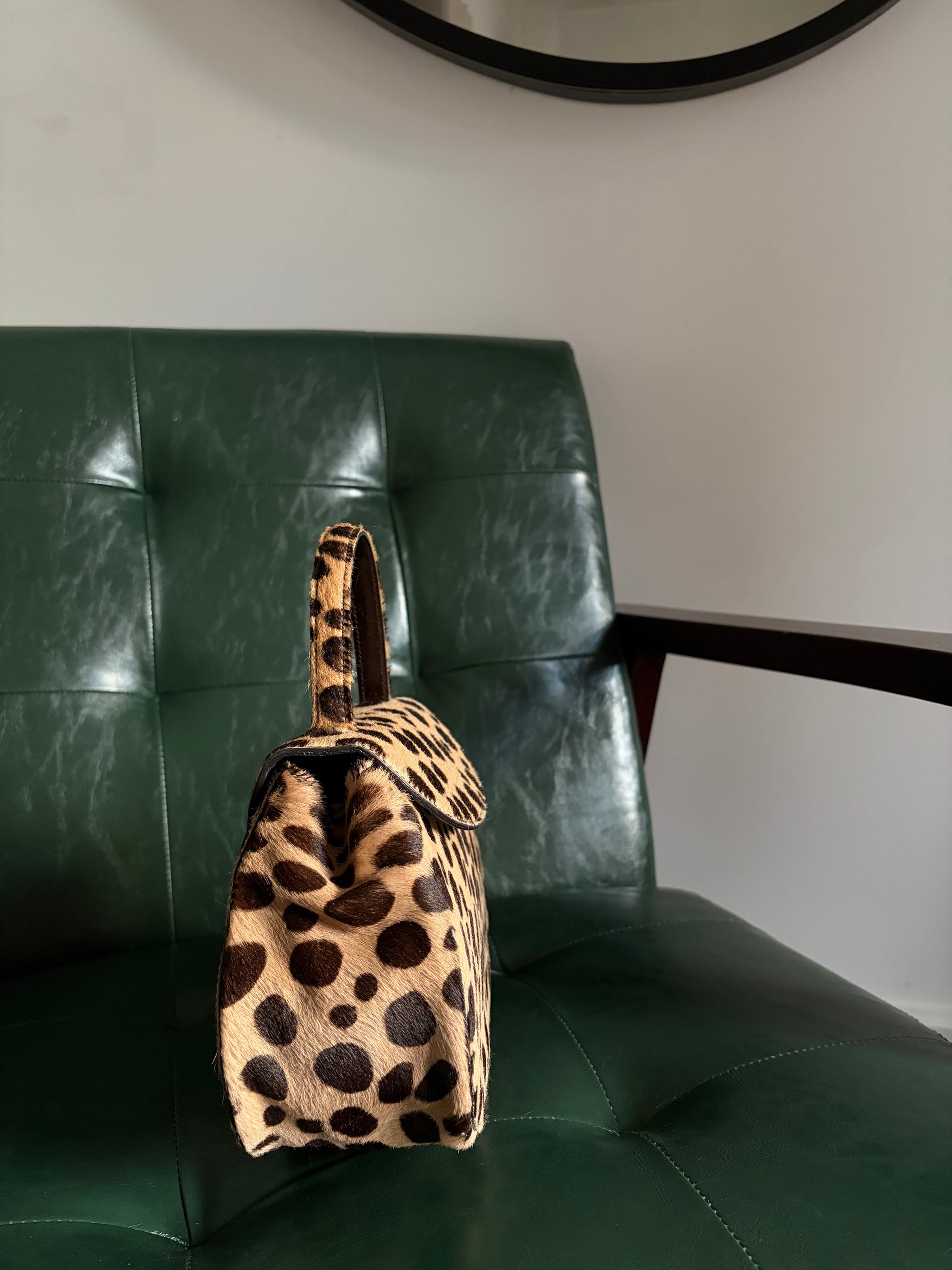 Vintage Prada pony hair cheetah print top handle bag