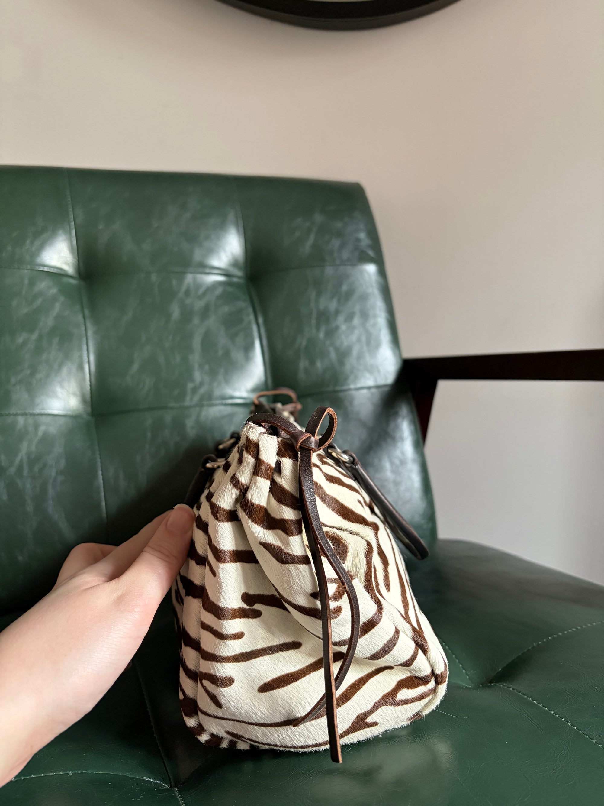 Vintage Prada Zebra Print Pony Hair Top Handle Bag
