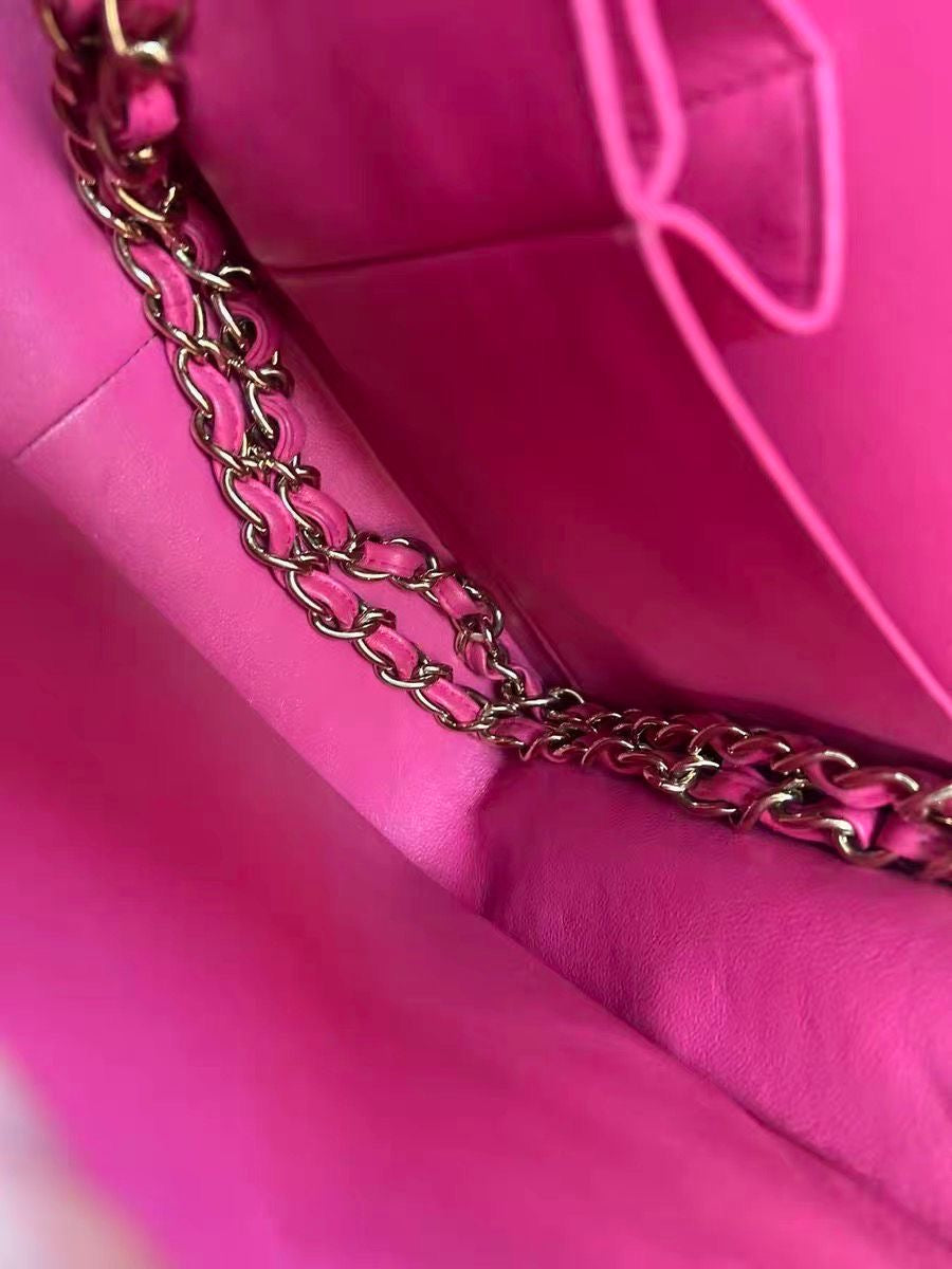 Chanel hot pink lambskin jumbo classic flap
