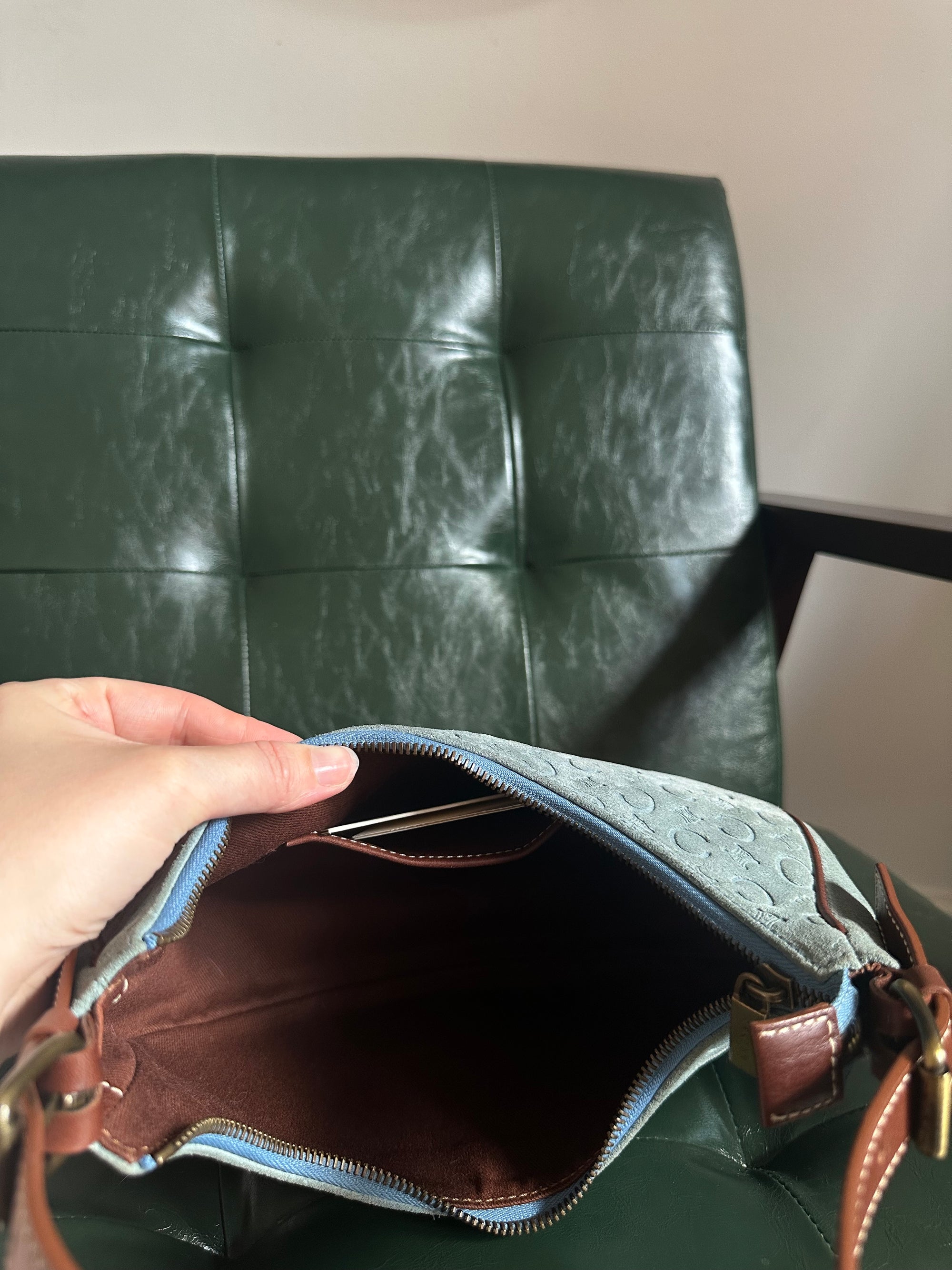 Vintage Celine Ava Shoulder Bag - Blue Suede Monogram