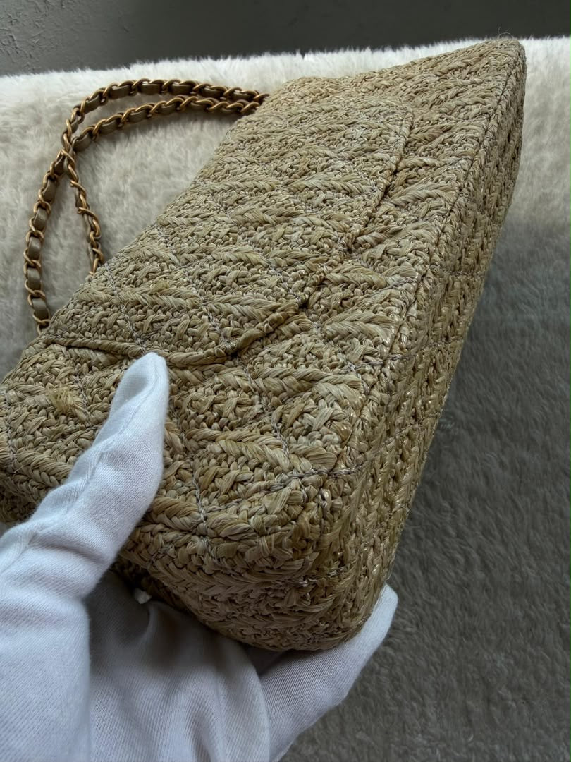 Chanel 18C Raffia Medium Classic Flap Bag Gold Hardware