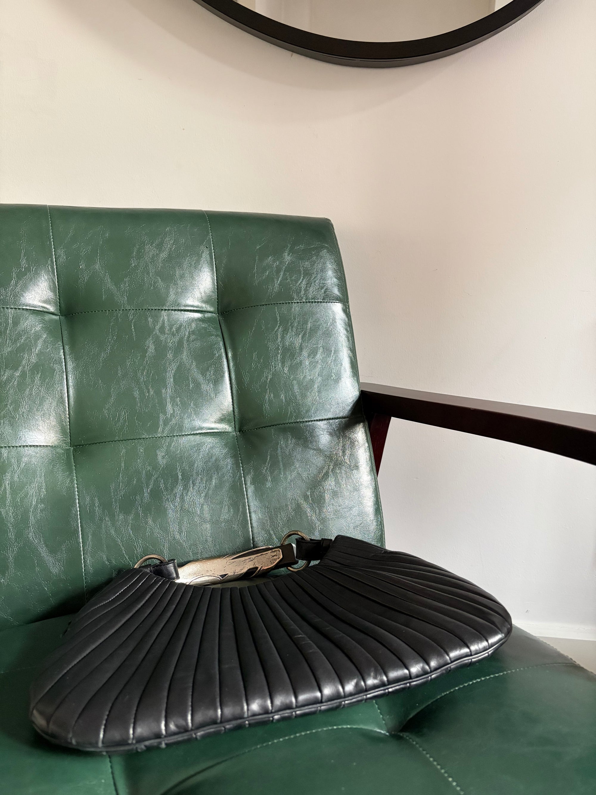 YSL black leather pleated Mombasa hobo bag