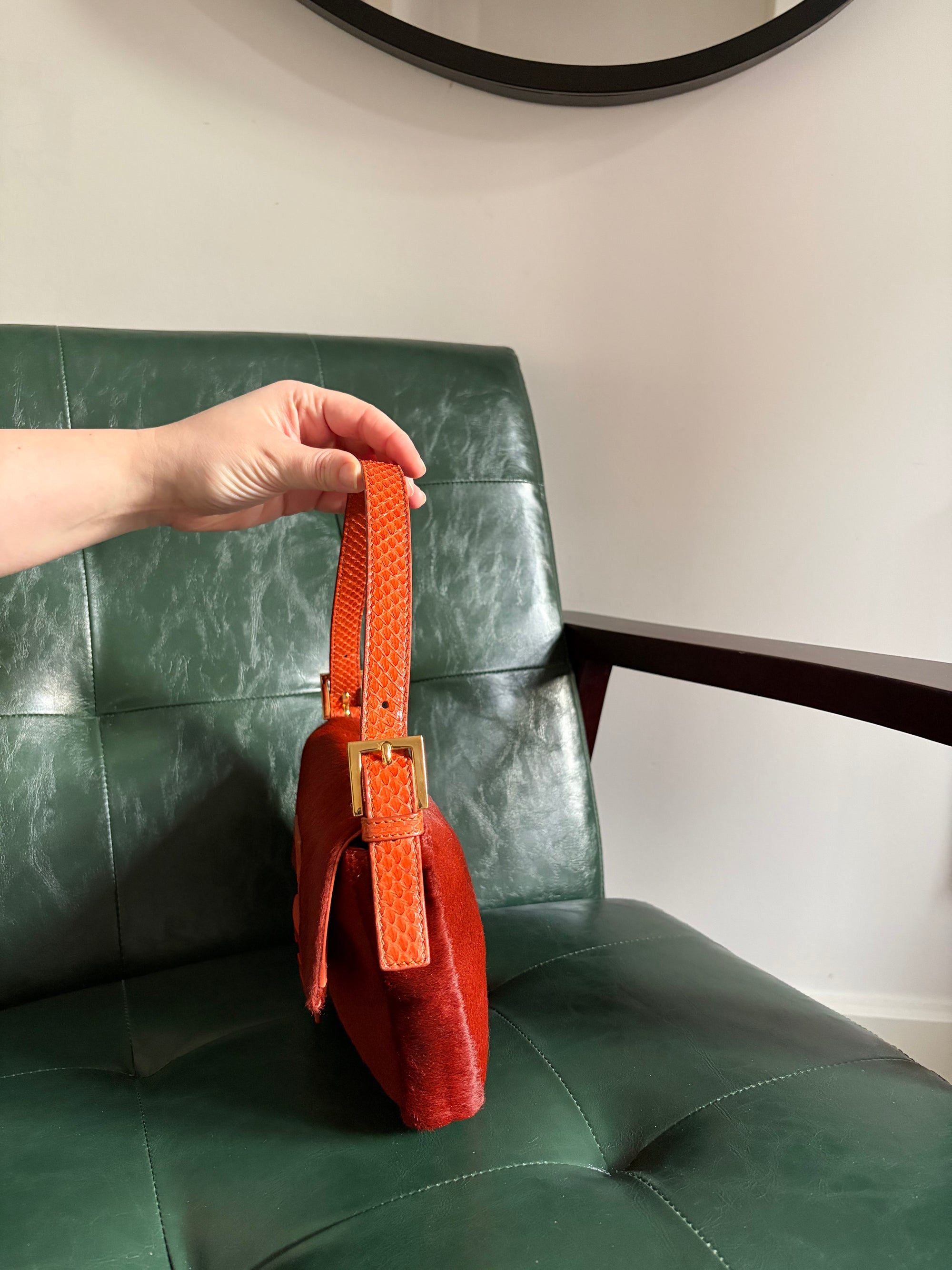 Ultra rare! Orange Fendi pony hair baguette
