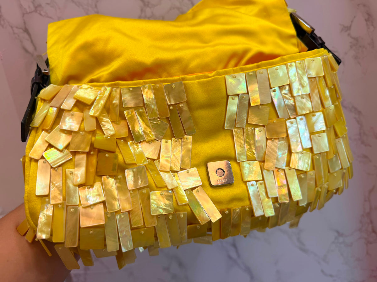 Ultra rare! Fendi mother of pearl yellow shell beaded baguette