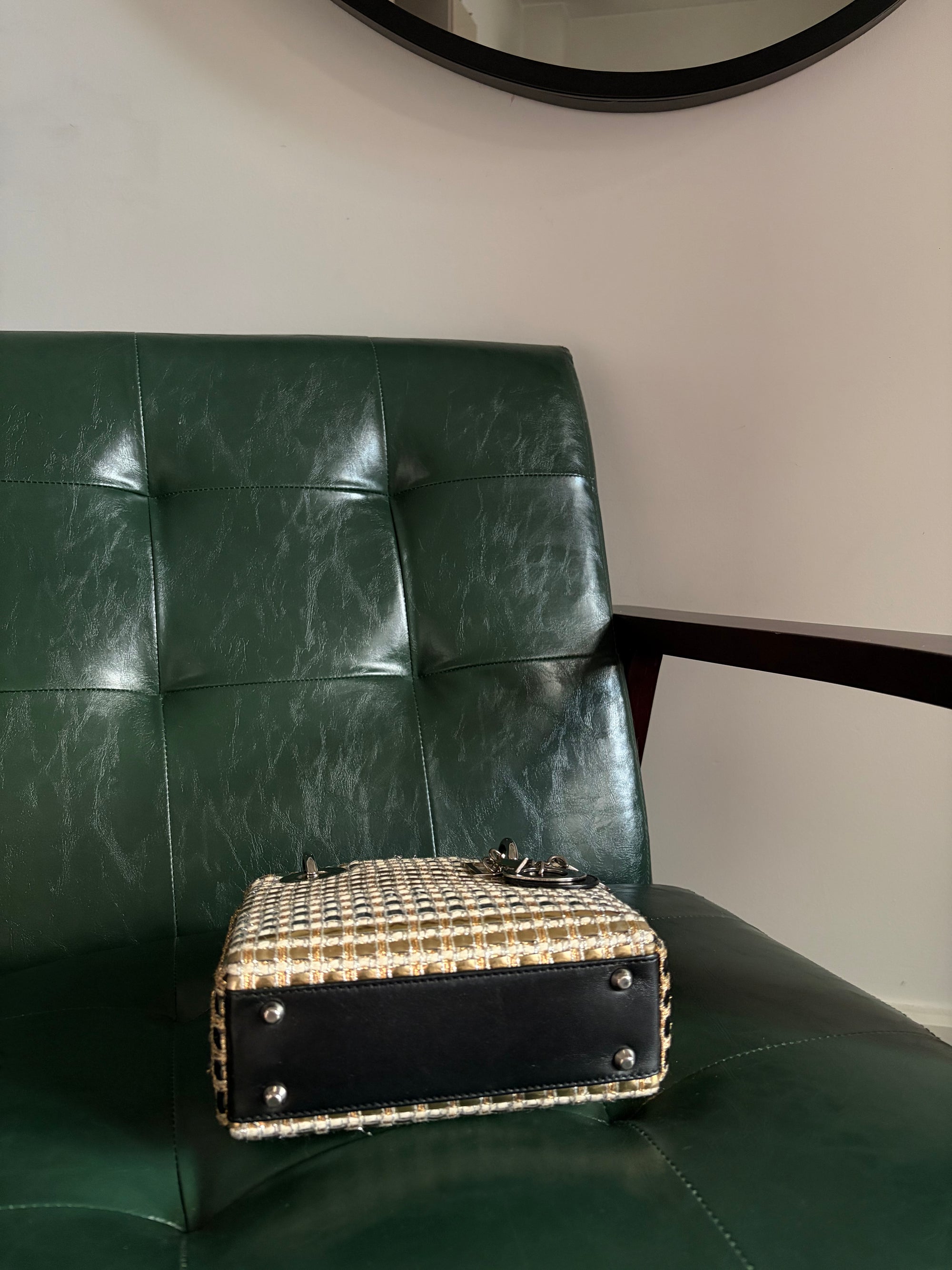 Metallic braided tweed mini Lady Dior bag