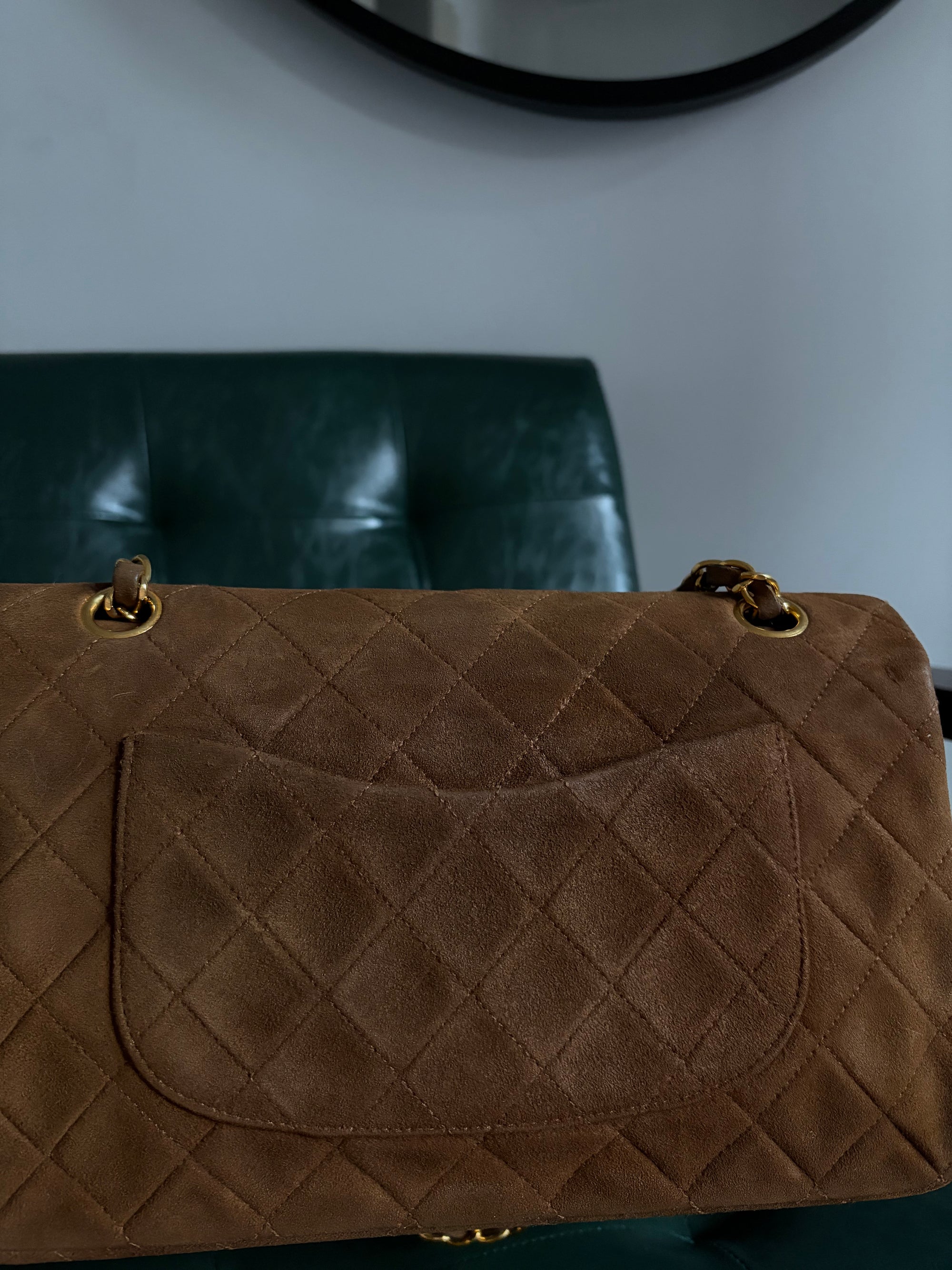 Chanel vintage caramel brown suede medium classic flap bag - 24ct gold