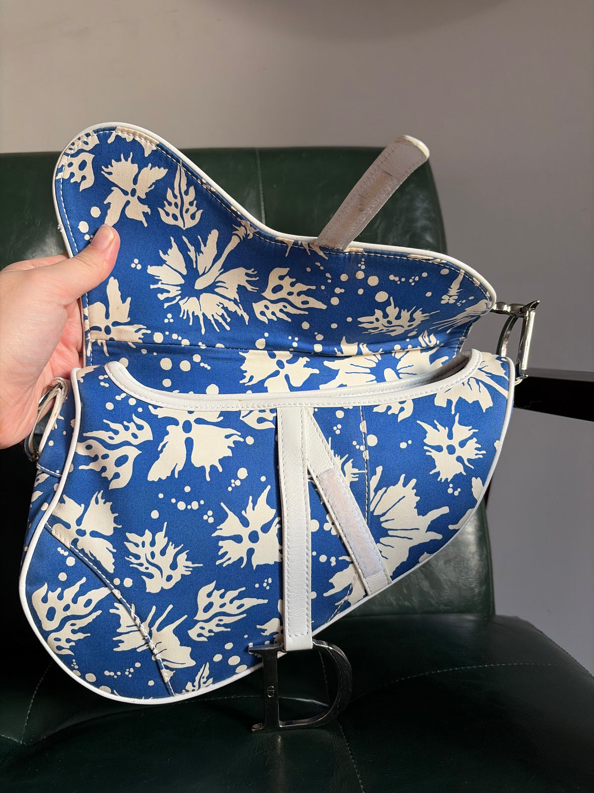 Dior blue and white "Surf Chick" saddle bag