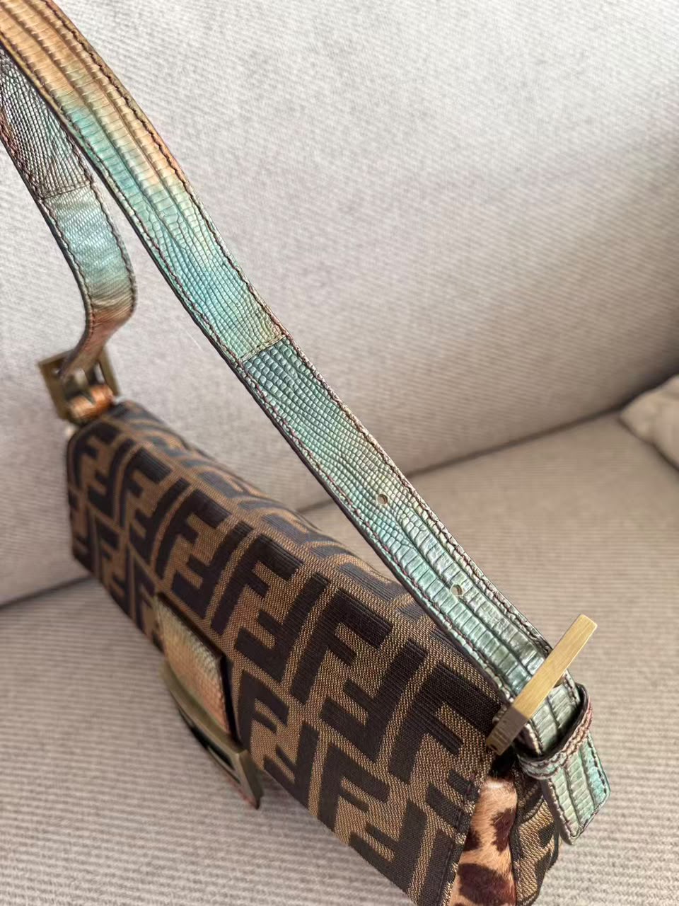 Fendi leopard pony hair lizard trim baguette