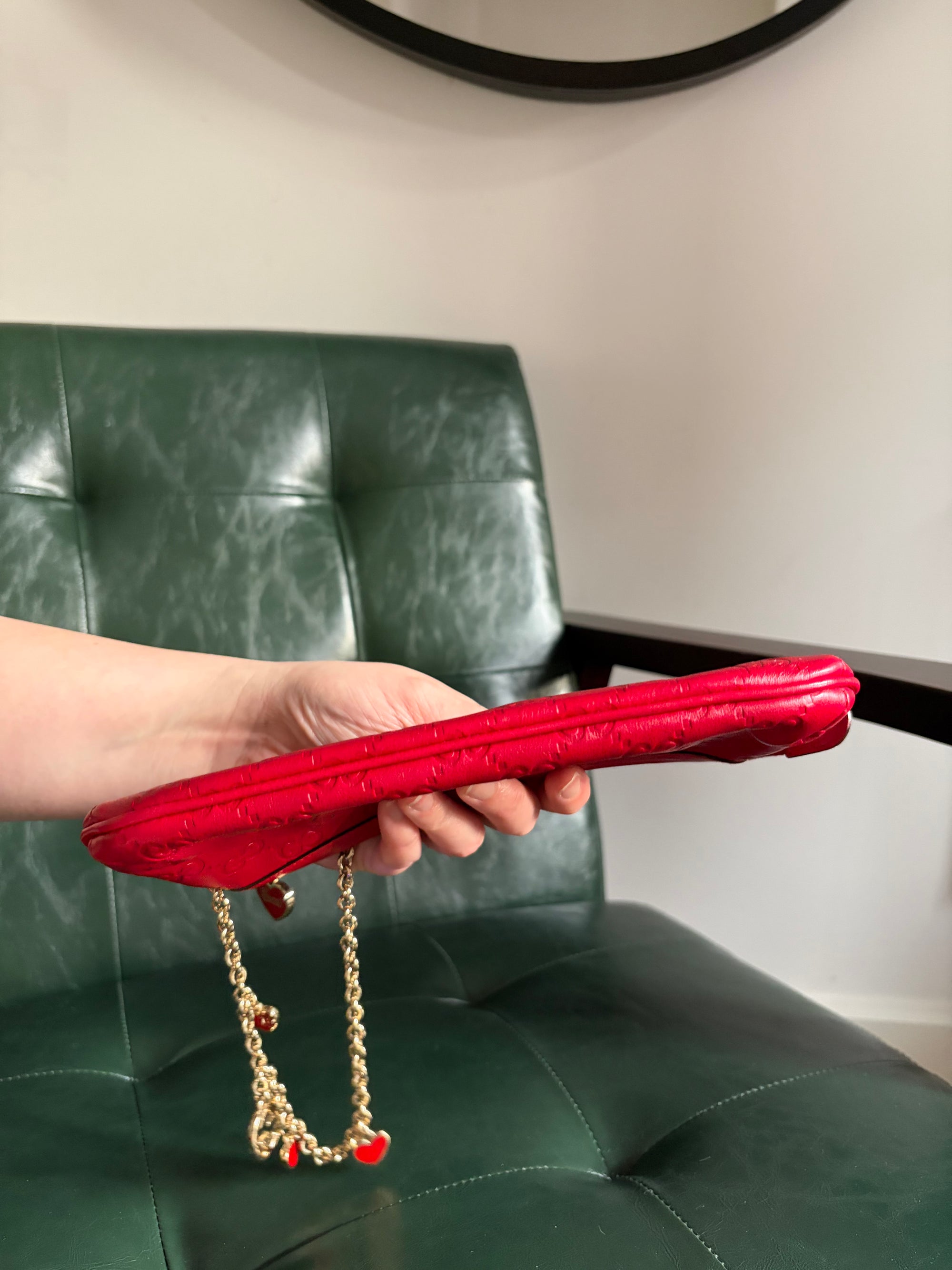 Gucci red vintage Guccisima heart chain pochette bag