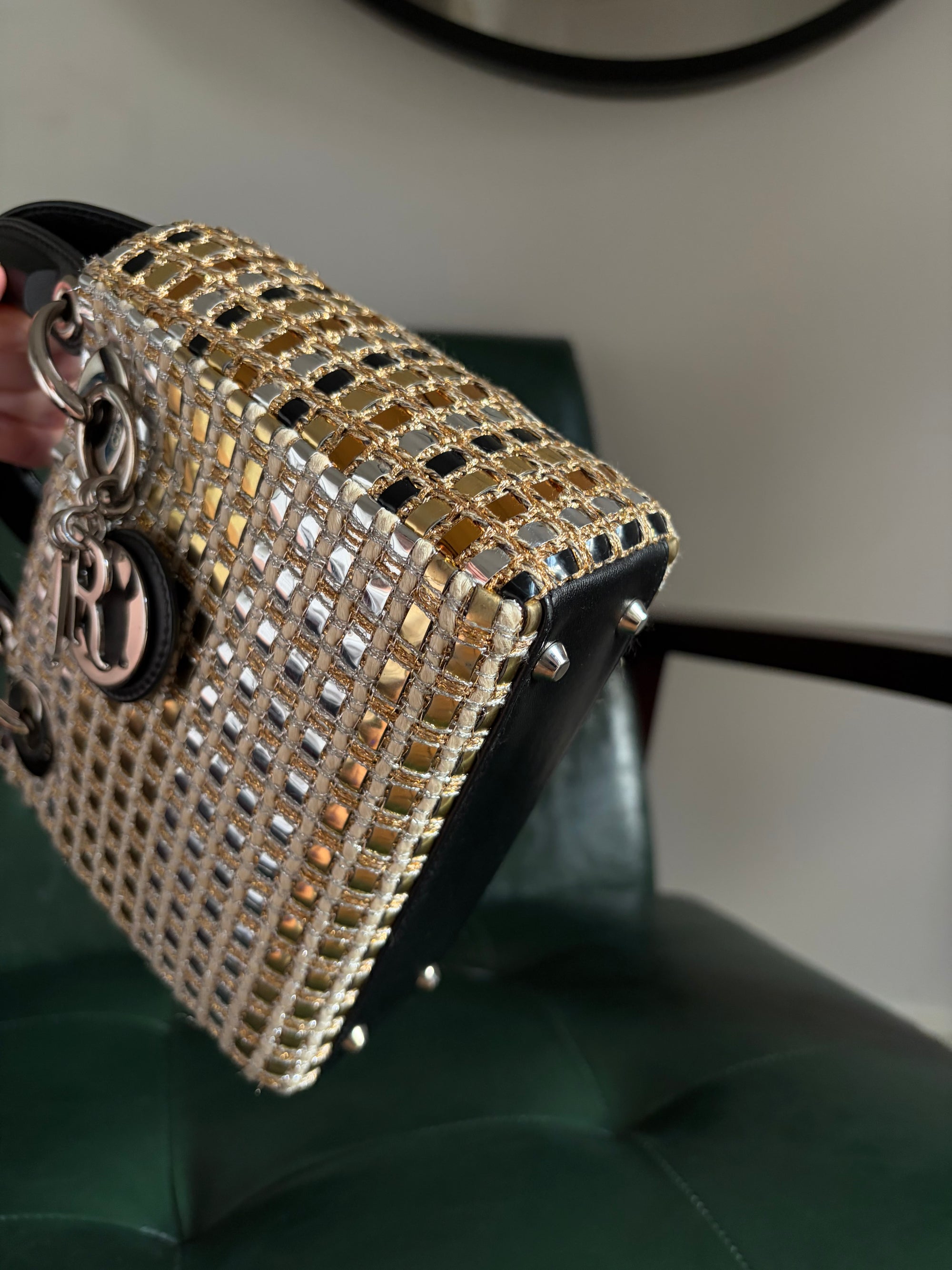 Metallic braided tweed mini Lady Dior bag