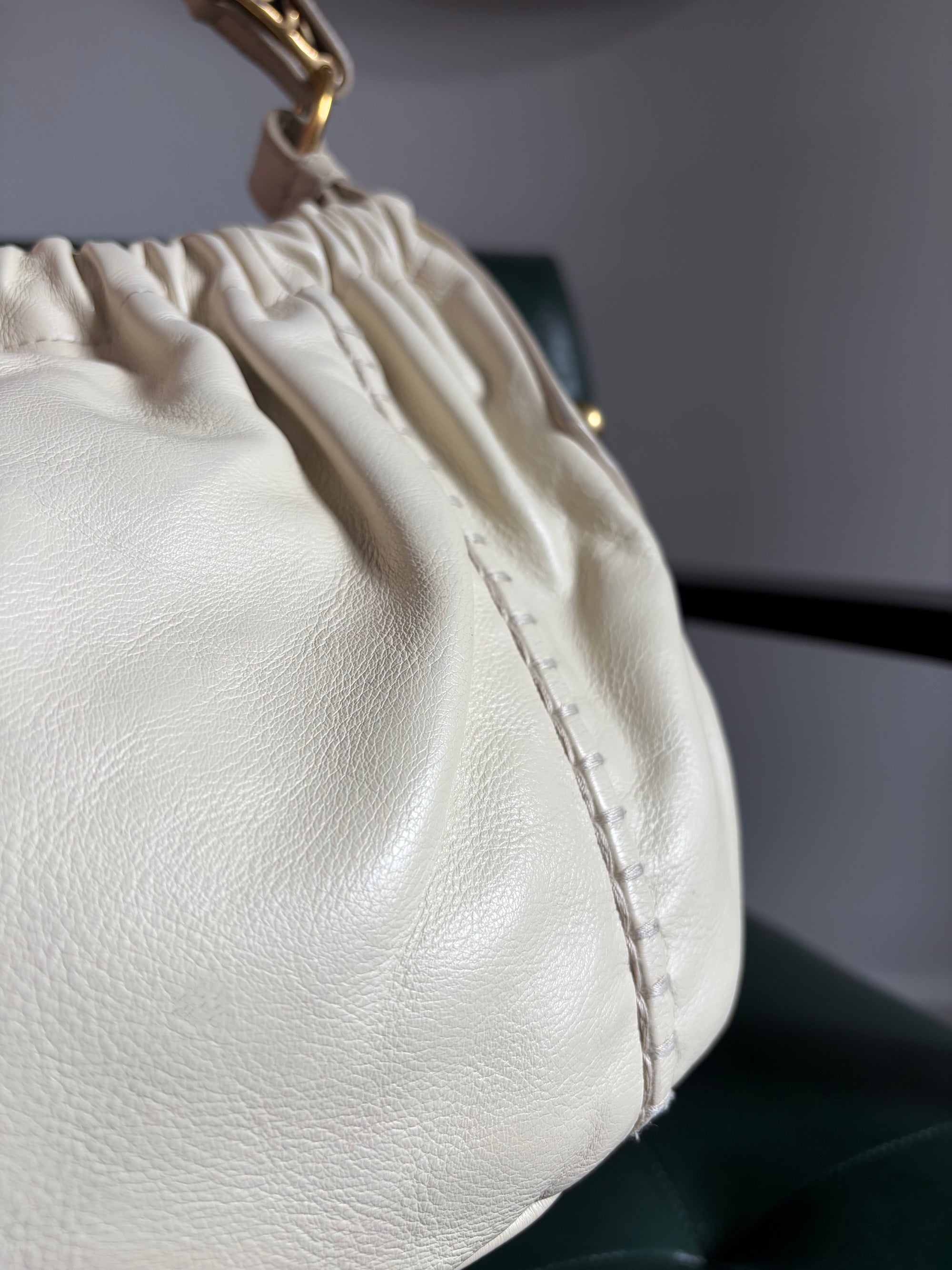 Vintage Yves Saint Laurent Cream Mombasa Bag Gold Horn