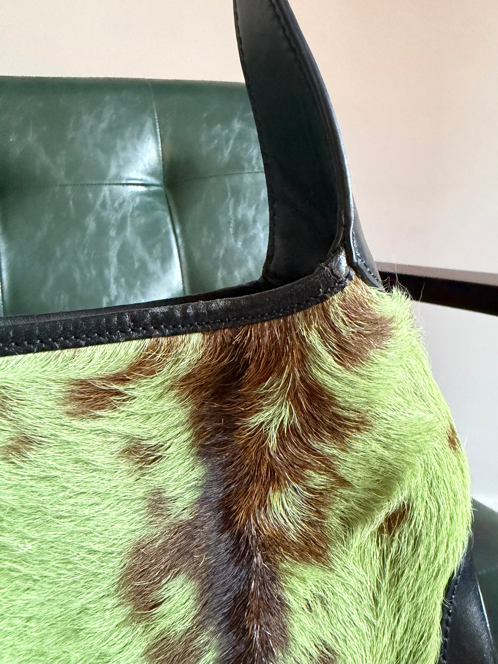 Vintage Gucci Jackie Shoulder Bag in Green and Brown Goat Hair