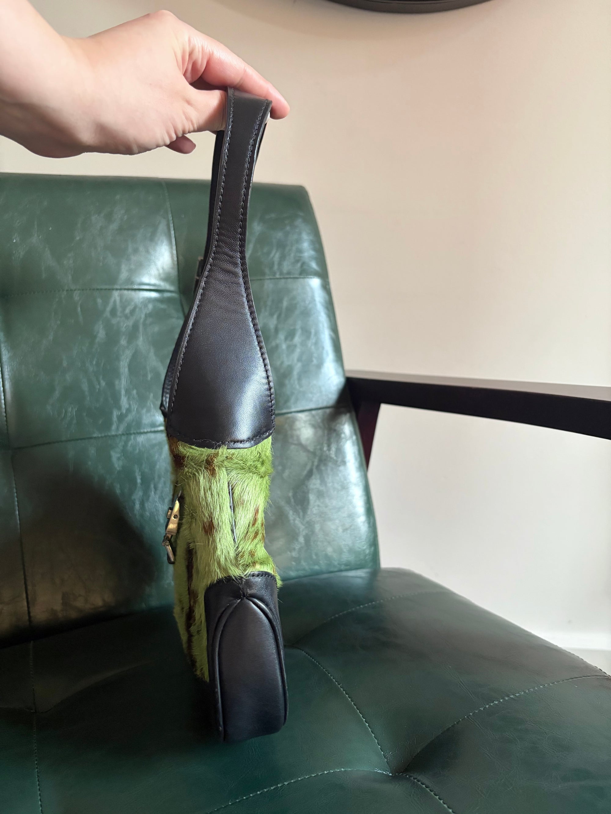 Vintage Gucci Jackie Shoulder Bag in Green and Brown Goat Hair