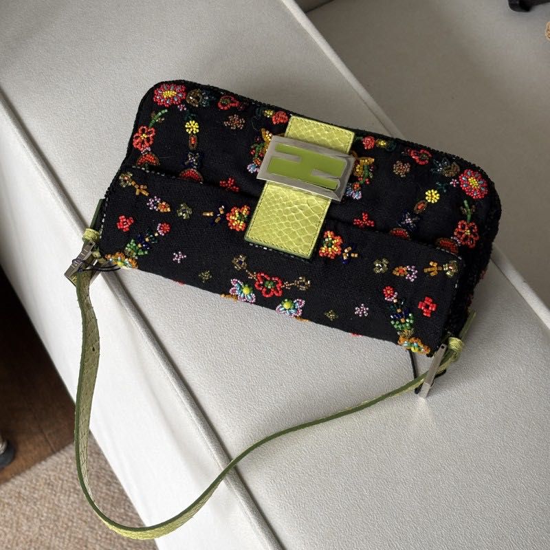 Fendi black baguette with floral beading