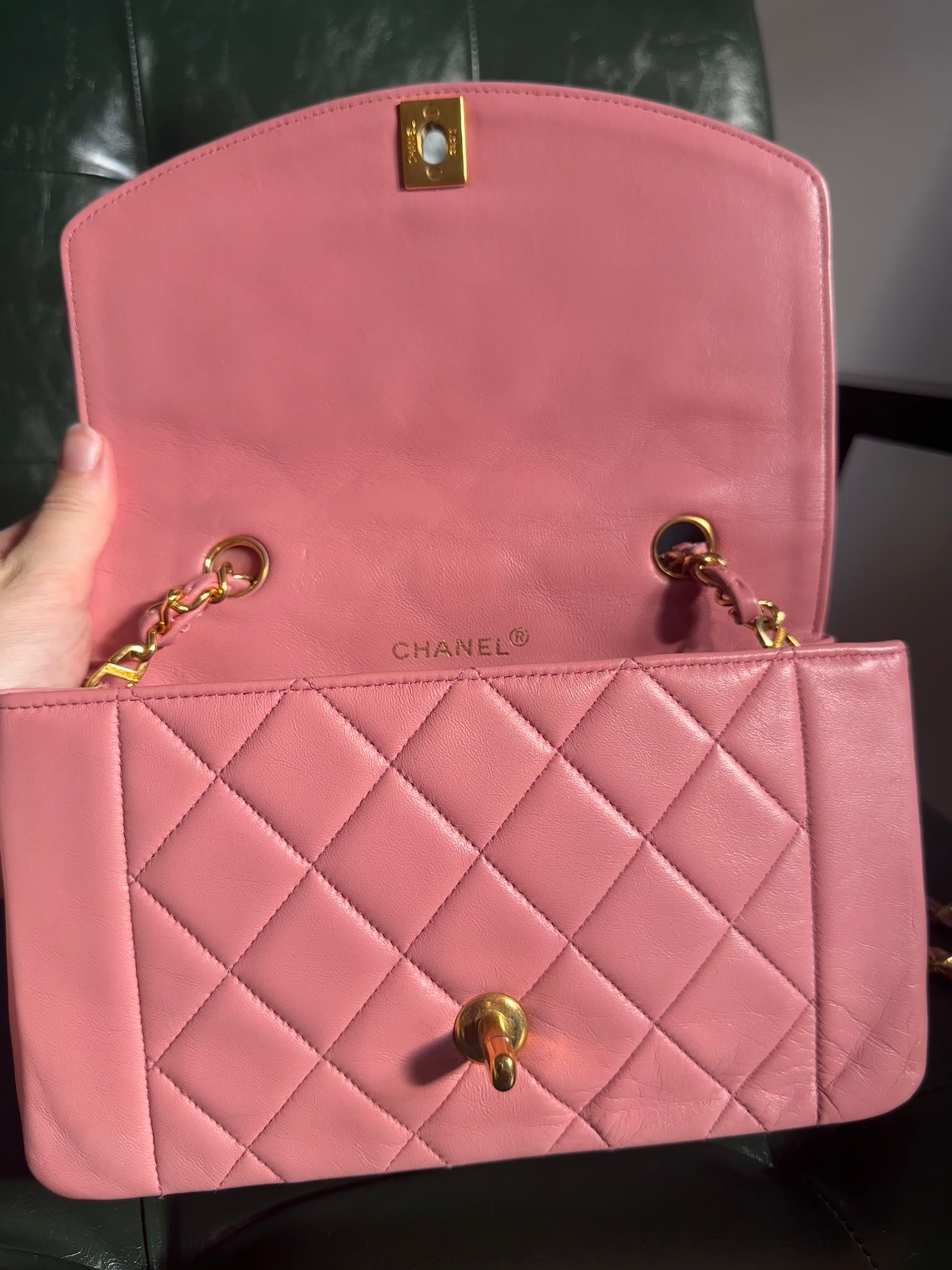 Super Rare! Chanel Diana 22 Vintage Bag in Pink Lambskin - 24ct