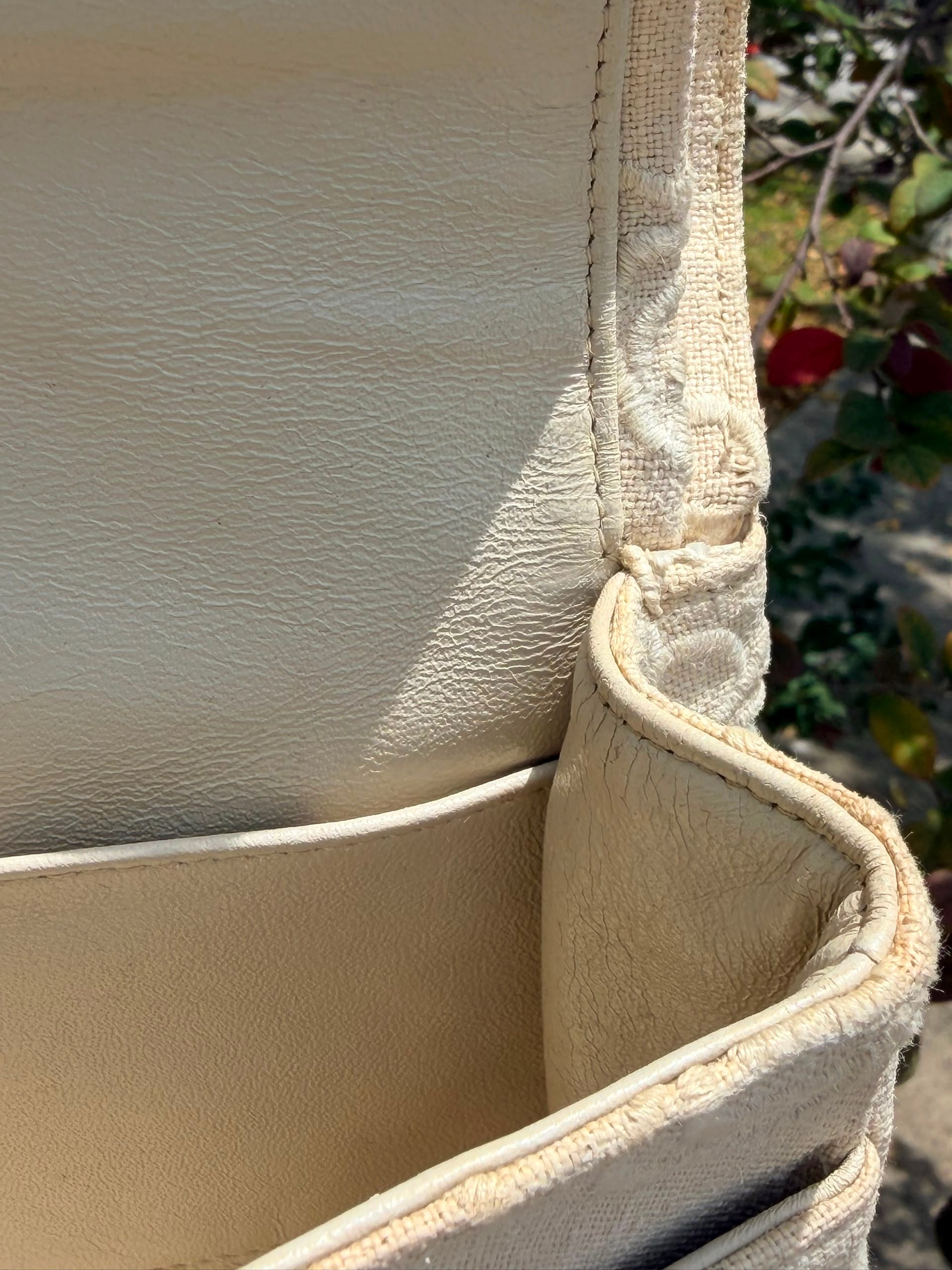 Rare! Vintage Chanel Cream Linen Camellia Medium Double Flap Bag