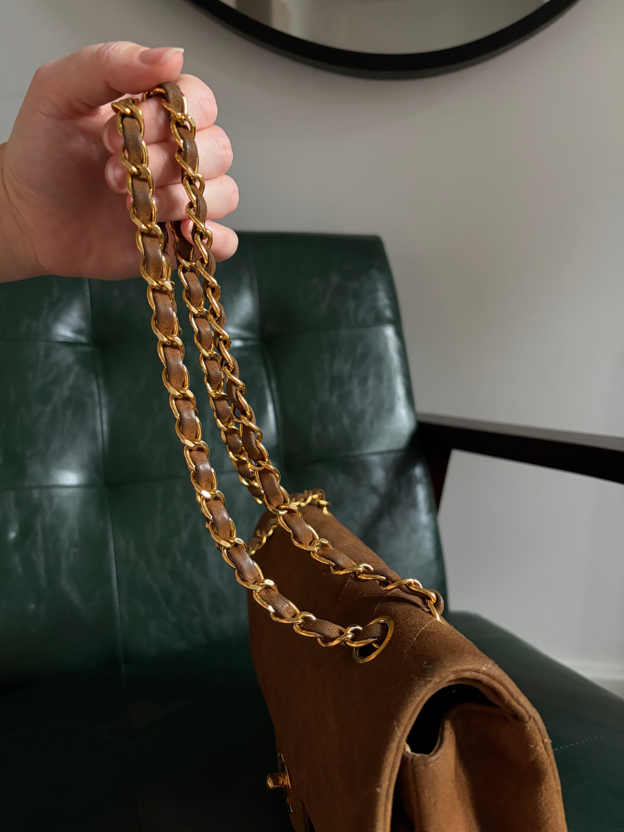 Chanel vintage caramel brown suede medium classic flap bag - 24ct gold