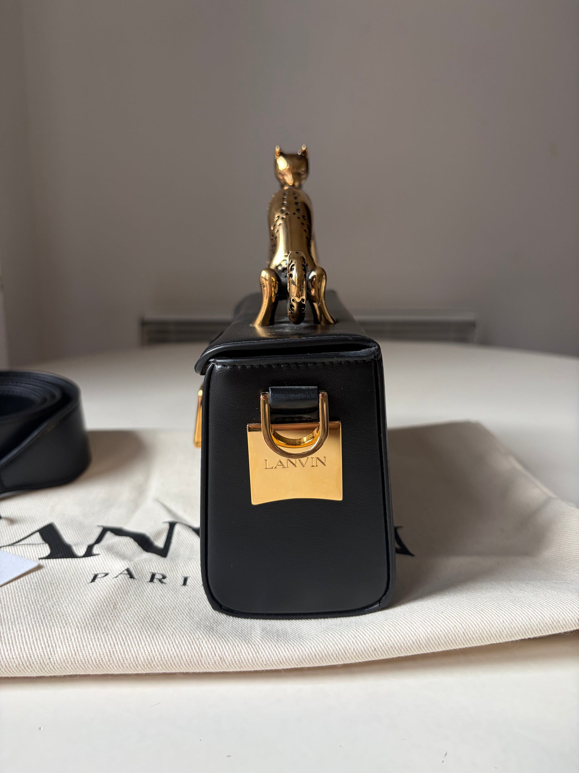Lanvin nano pencil tote cat bag black and gold
