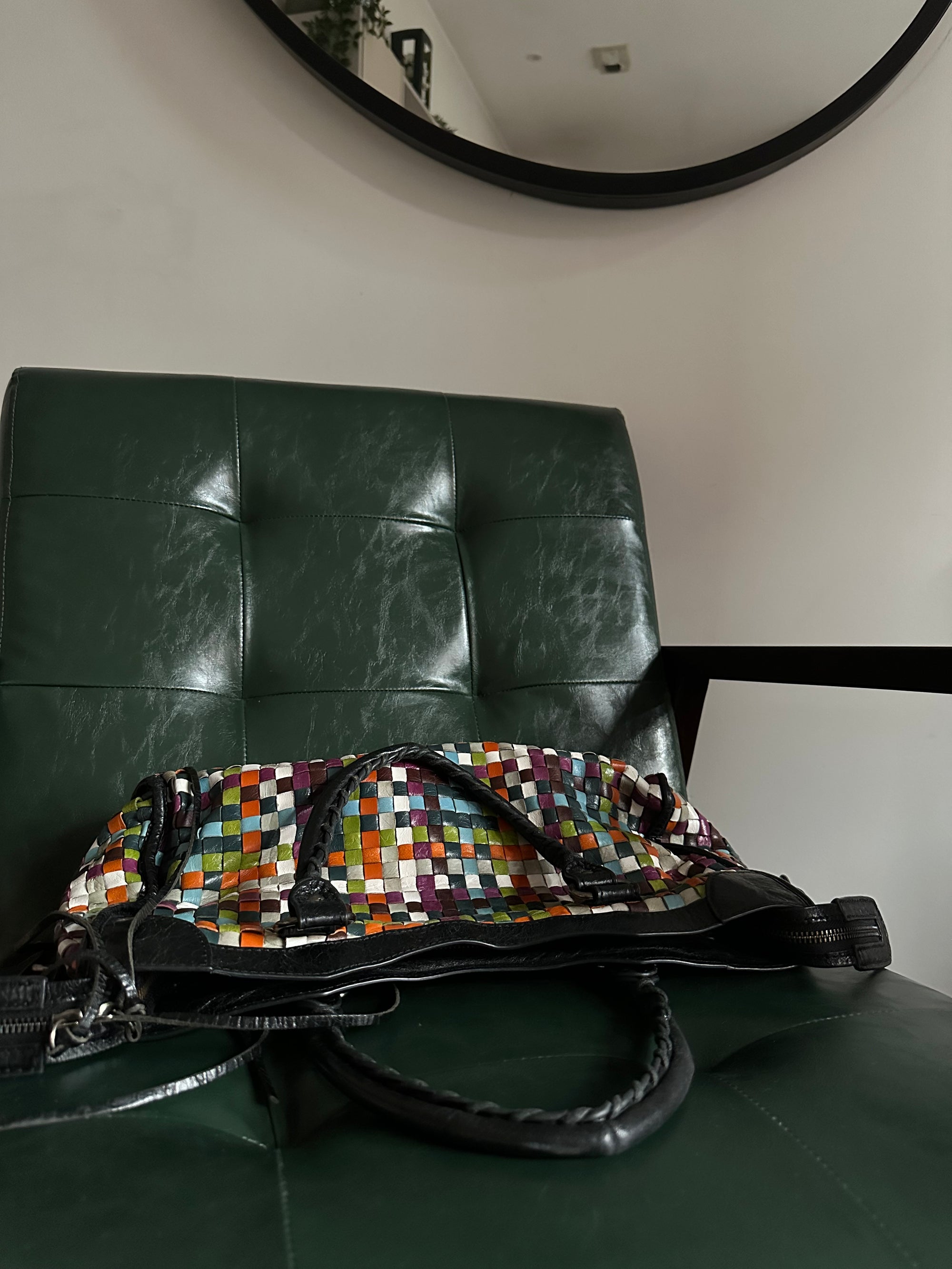 Rare Balenciaga Woven Multicolour City Bag - Medium