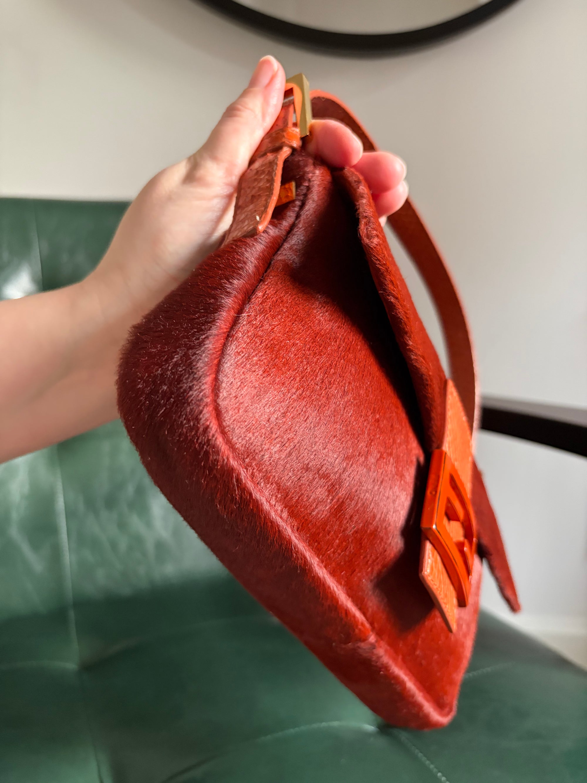 Ultra rare! Orange Fendi pony hair baguette