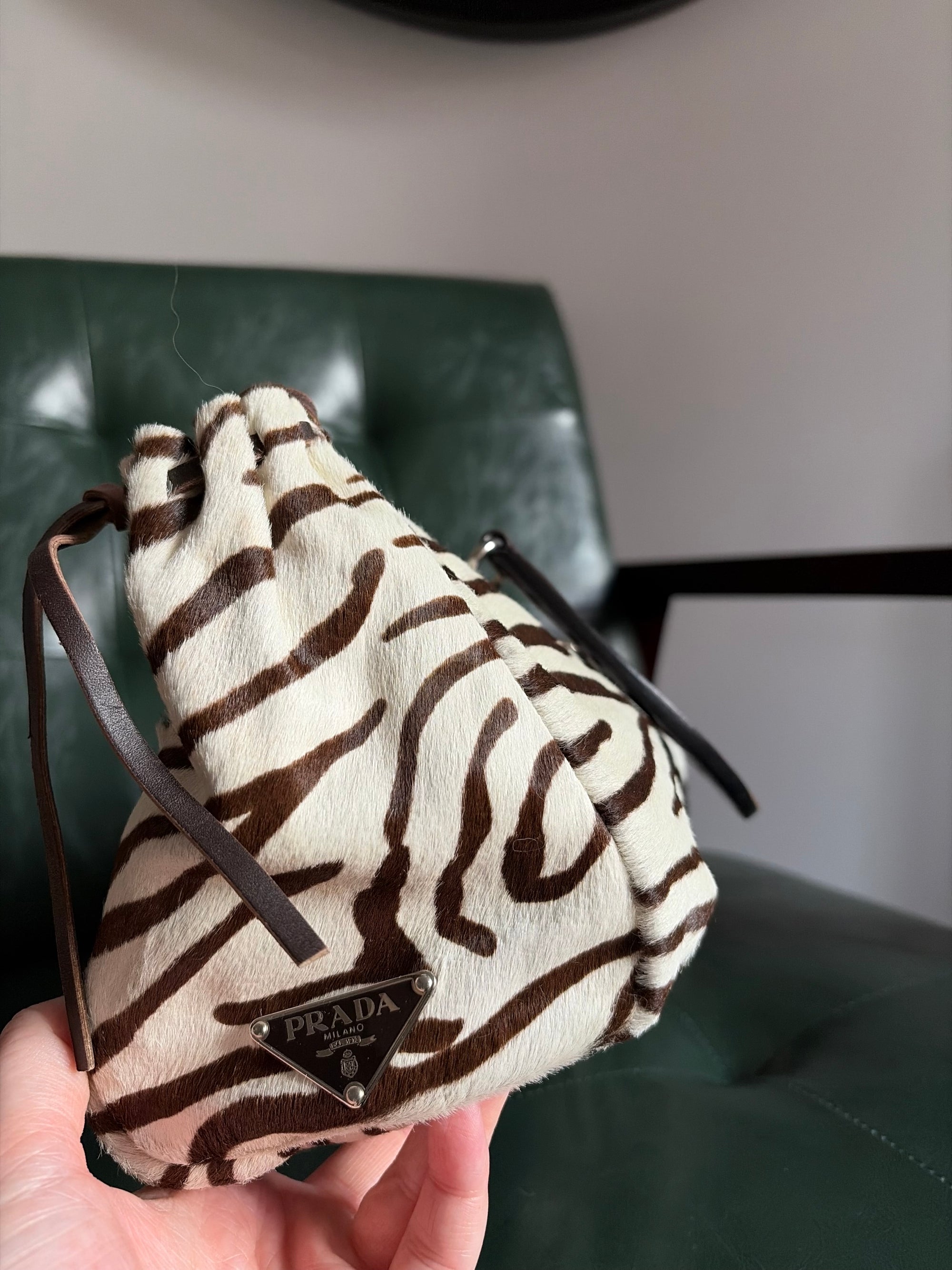 Vintage Prada Zebra Print Pony Hair Top Handle Bag