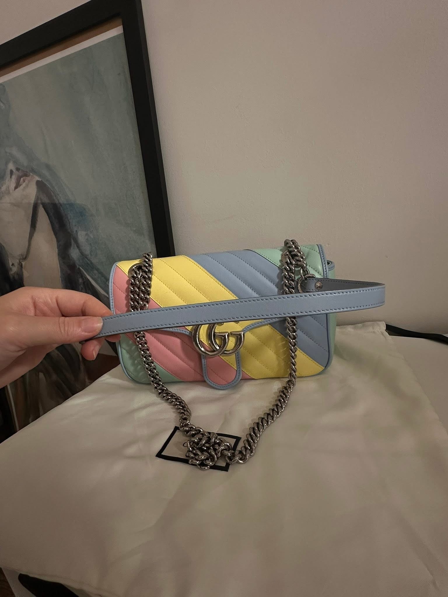 Gucci rainbow stripe marmont bag size small
