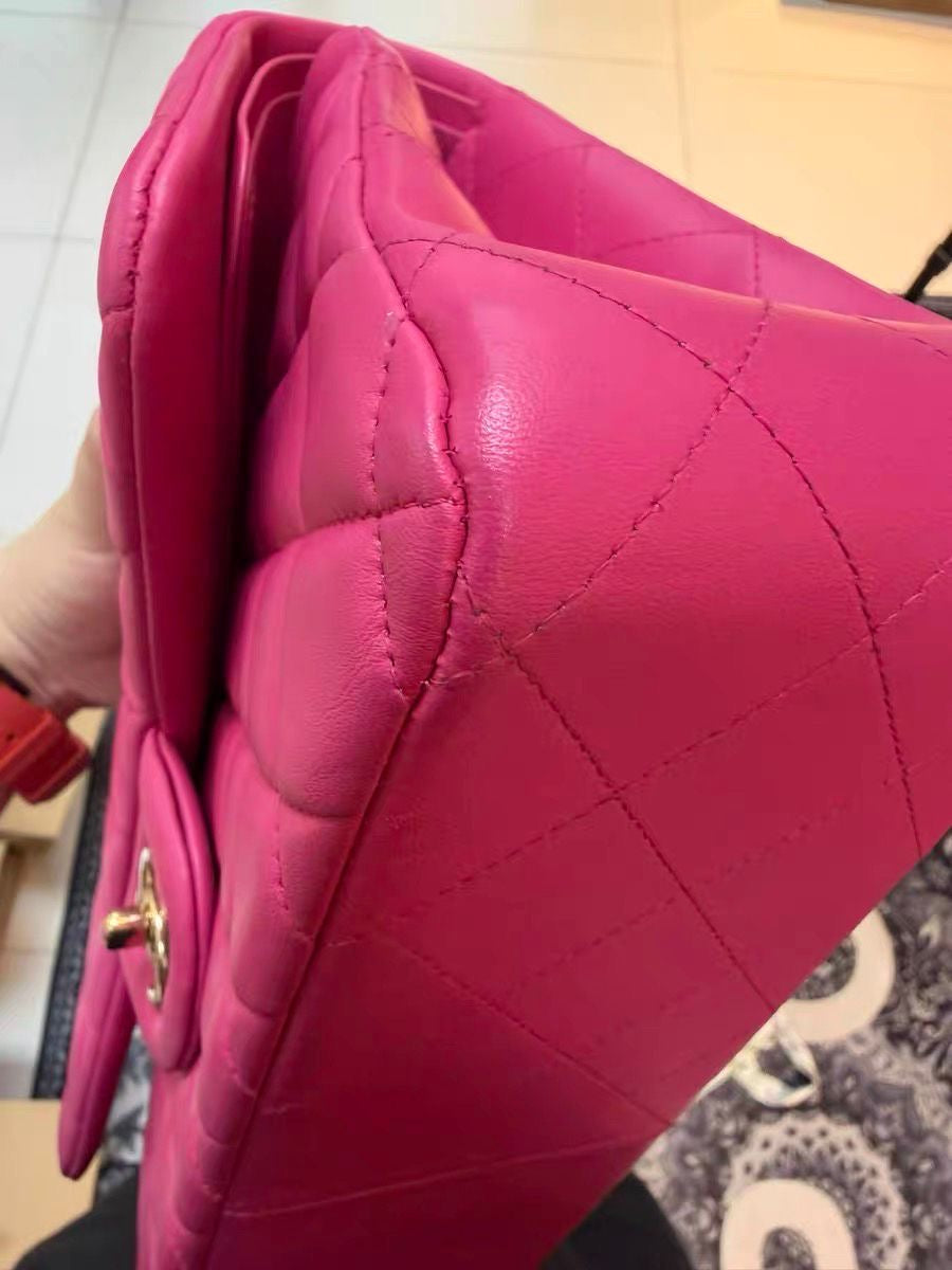 Chanel hot pink lambskin jumbo classic flap