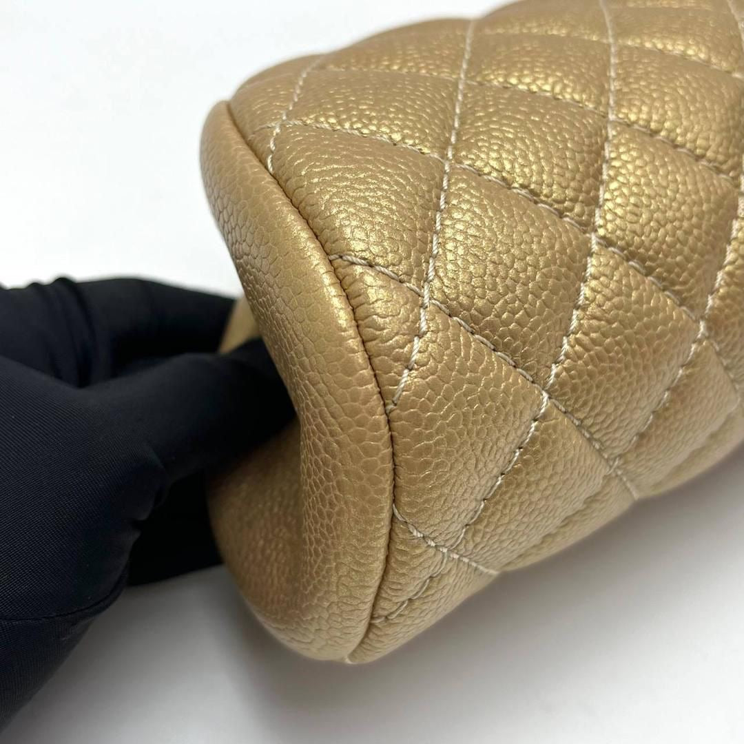Chanel vintage gold caviar kisslock clutch bag