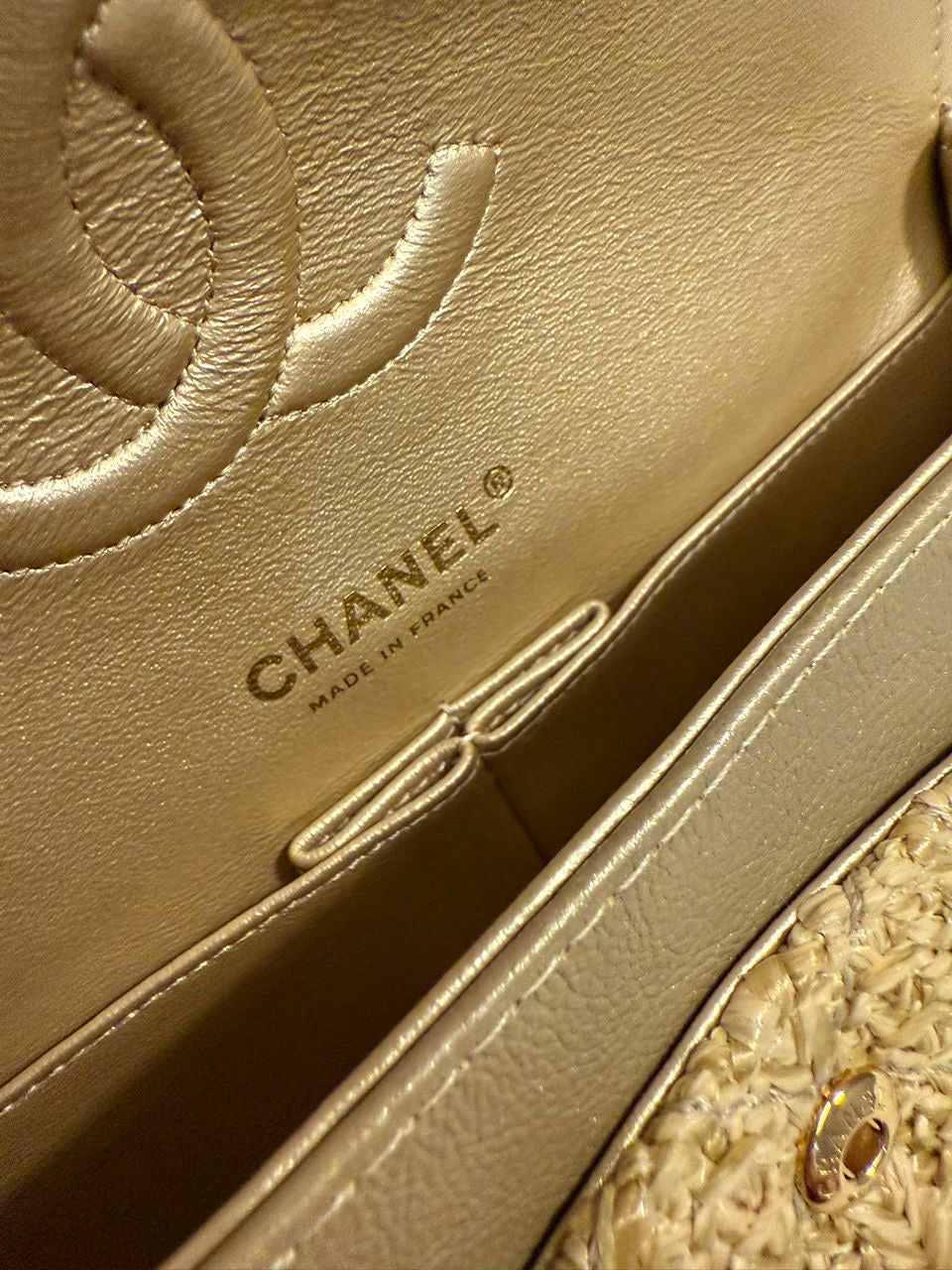 Chanel 18C Raffia Medium Classic Flap Bag Gold Hardware