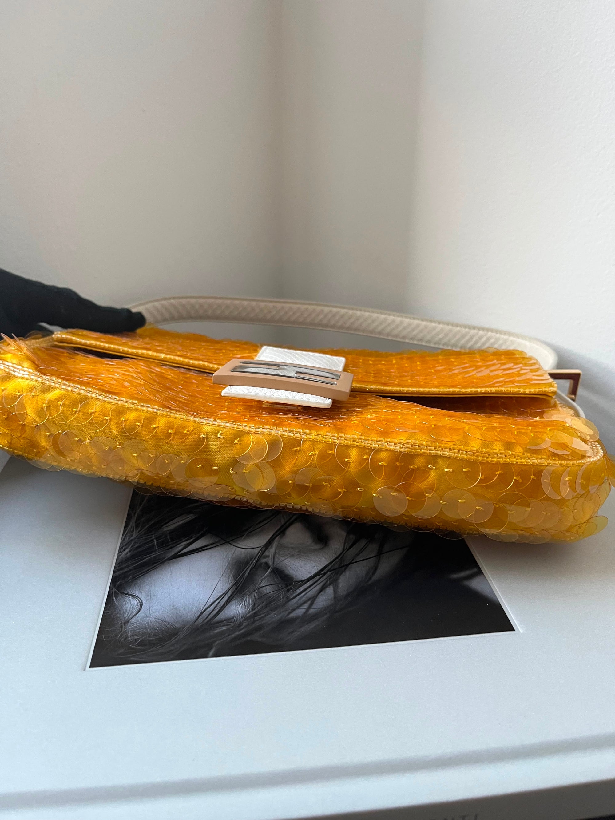 Fendi Yellow Paillettes Sequin baguette