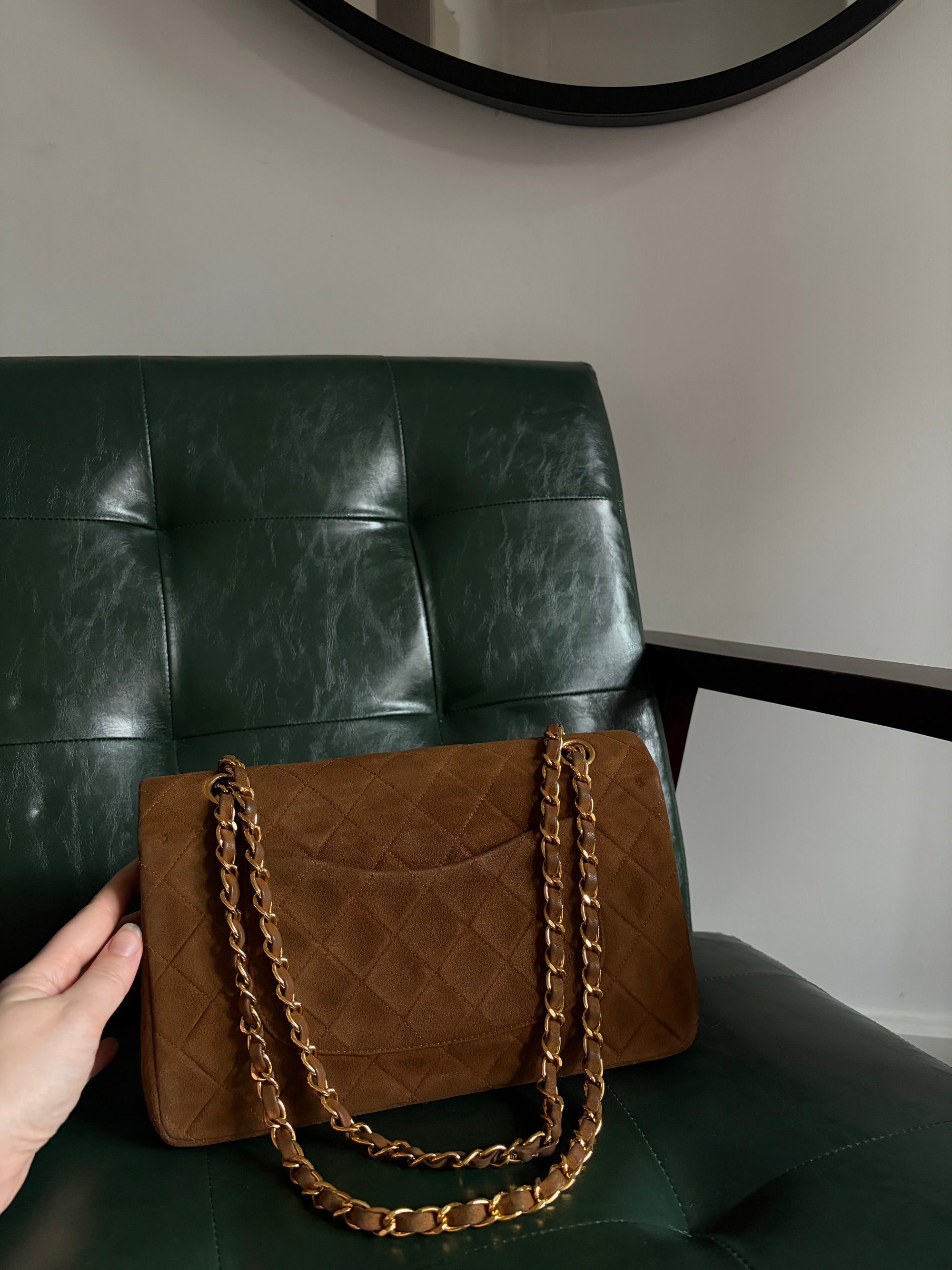 Chanel vintage caramel brown suede medium classic flap bag - 24ct gold