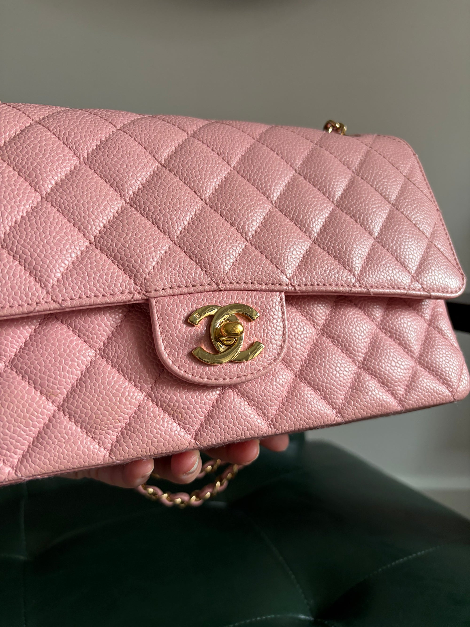 Rare! Series 9 Chanel Rose Sakura Pink Vintage Caviar Medium Classic Flap 24ct Gold Hardware