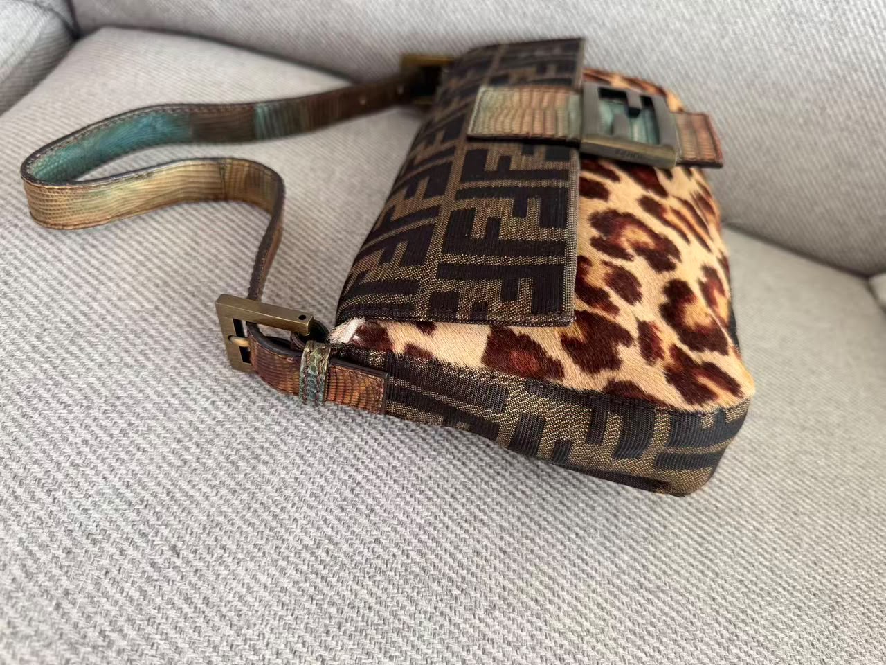 Fendi leopard pony hair lizard trim baguette
