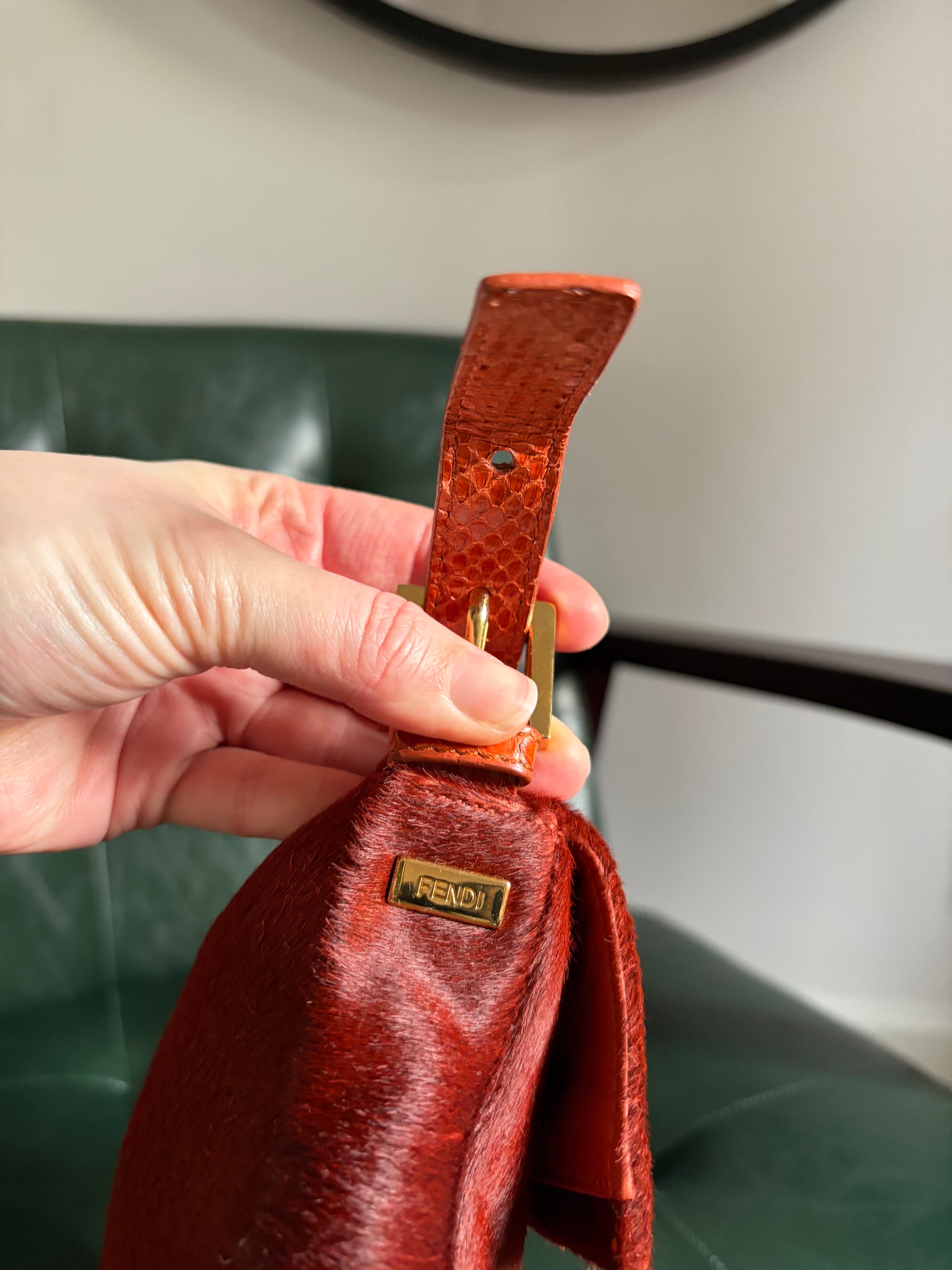 Ultra rare! Orange Fendi pony hair baguette