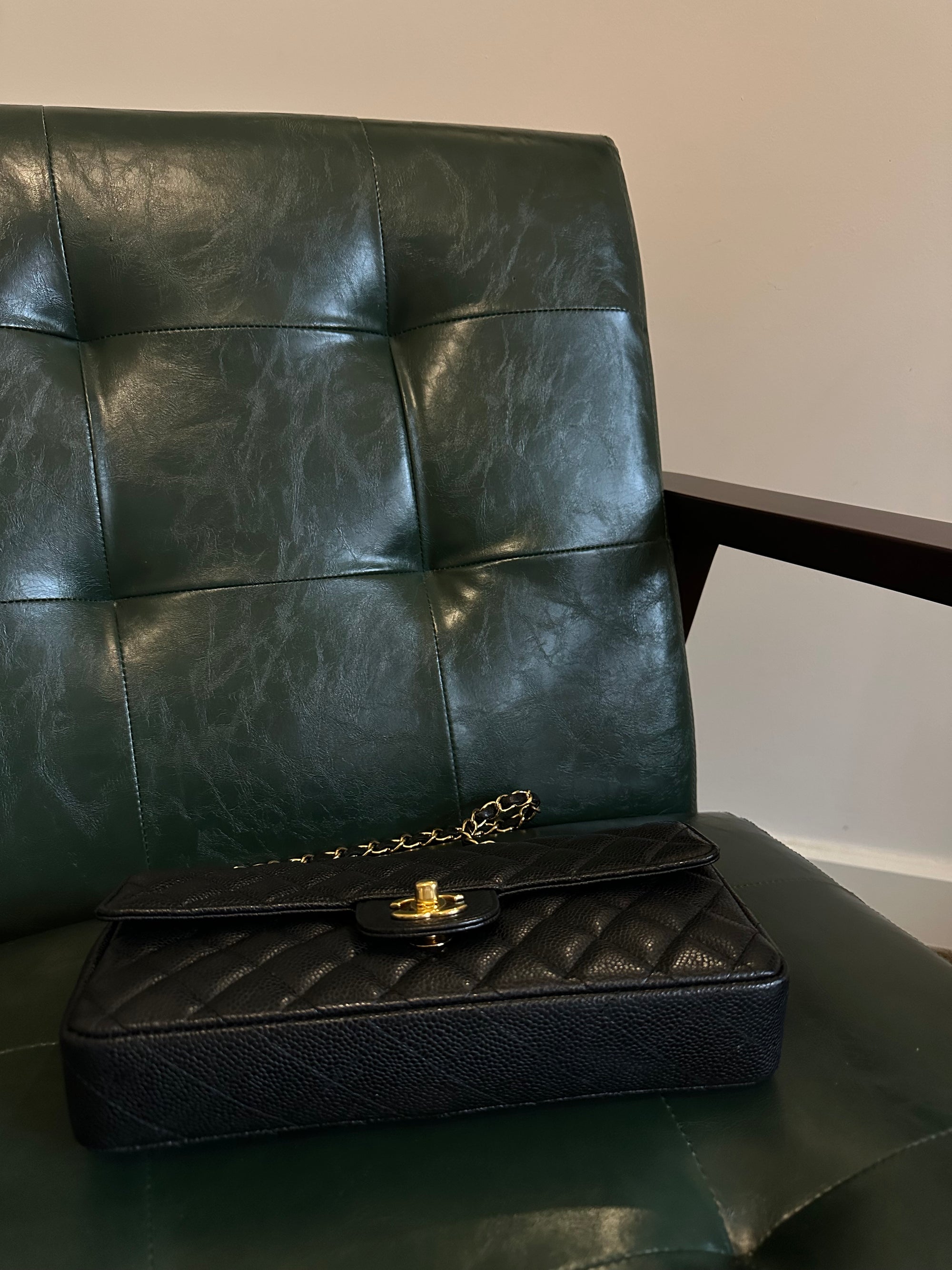 Chanel black caviar leather East West shoulder bag