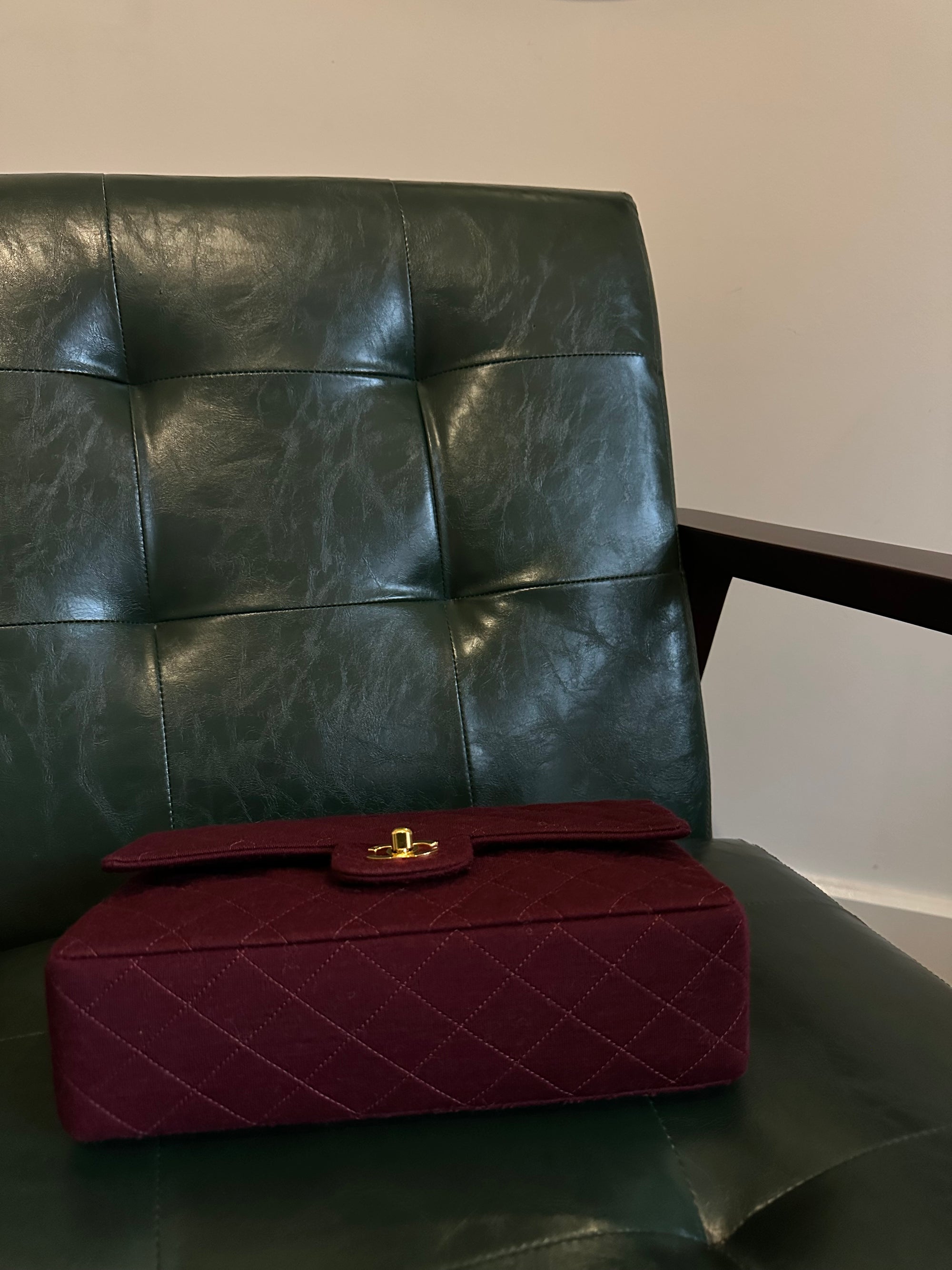 Rare! Chanel medium burgundy jersey double flap bag