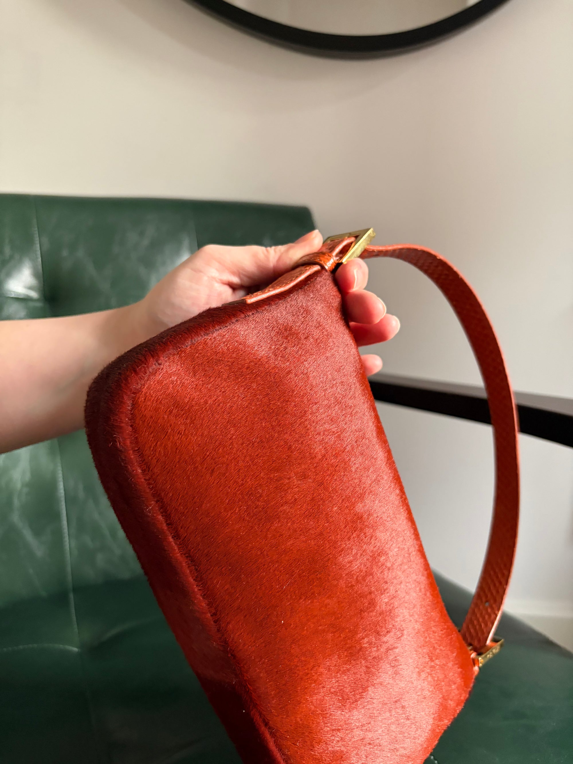 Ultra rare! Orange Fendi pony hair baguette