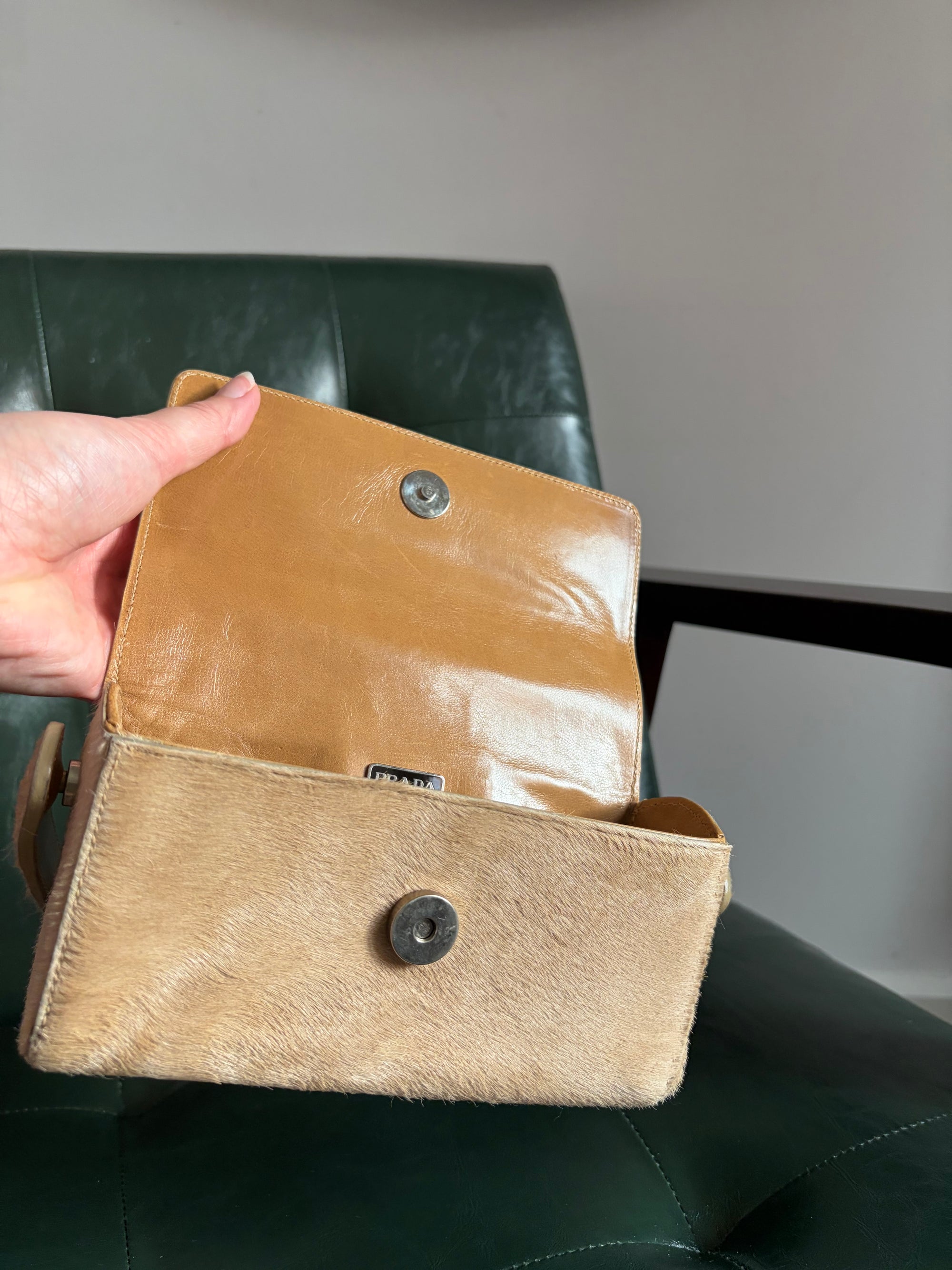 Prada Beige Pony Hair Mini Top Handle Bag