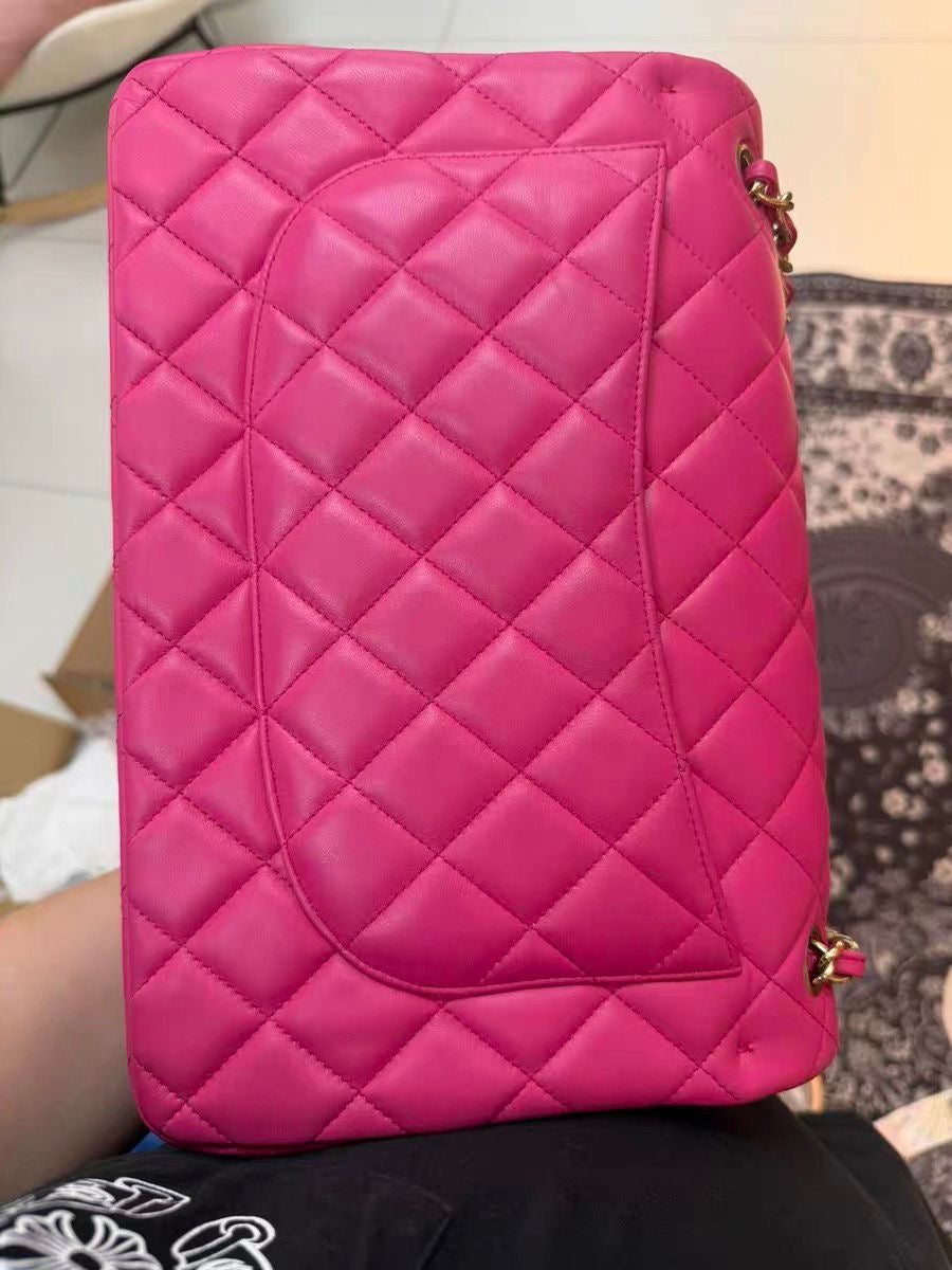 Chanel hot pink lambskin jumbo classic flap