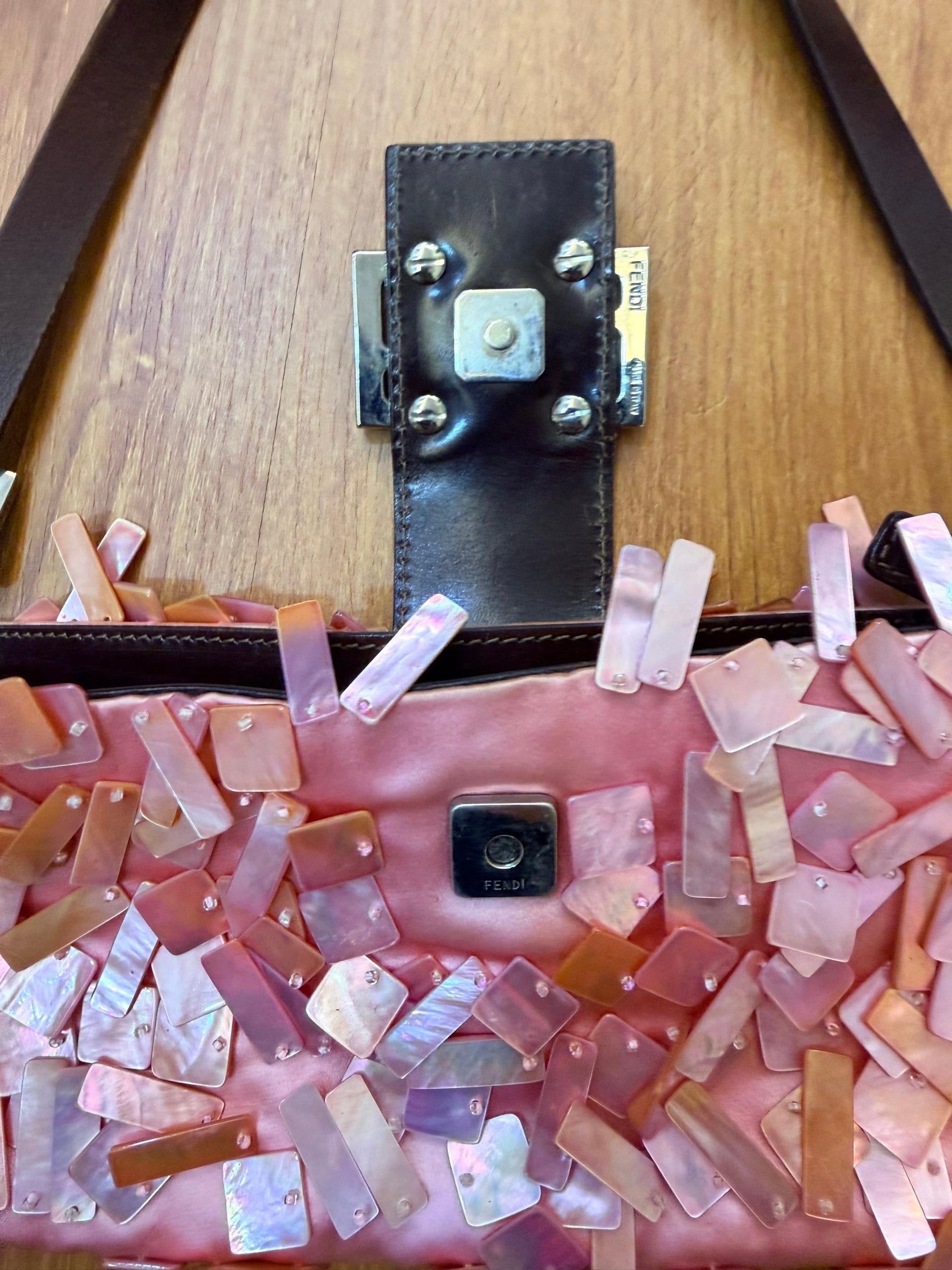 Ultra rare! Fendi pink mother of pearl satin baguette