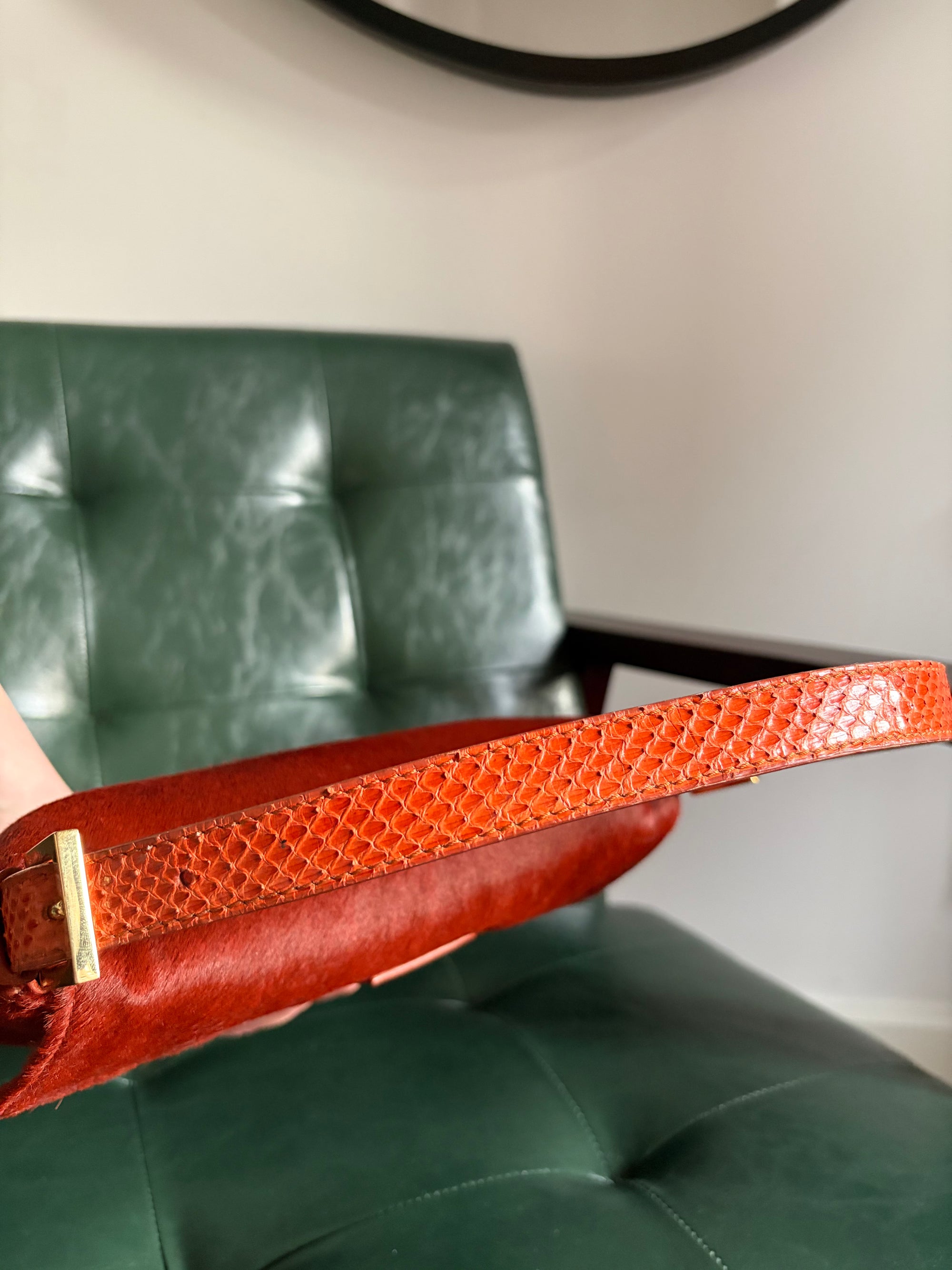Ultra rare! Orange Fendi pony hair baguette