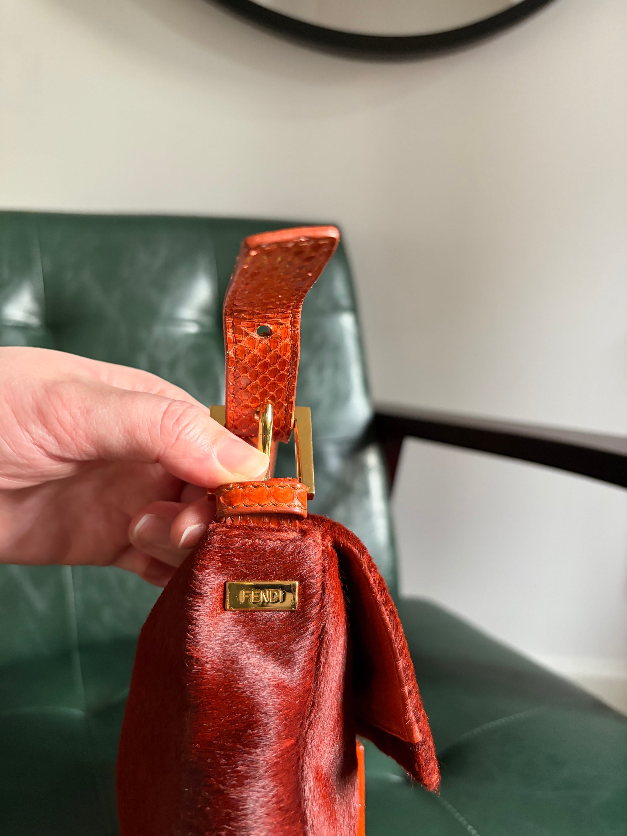 Ultra rare! Orange Fendi pony hair baguette